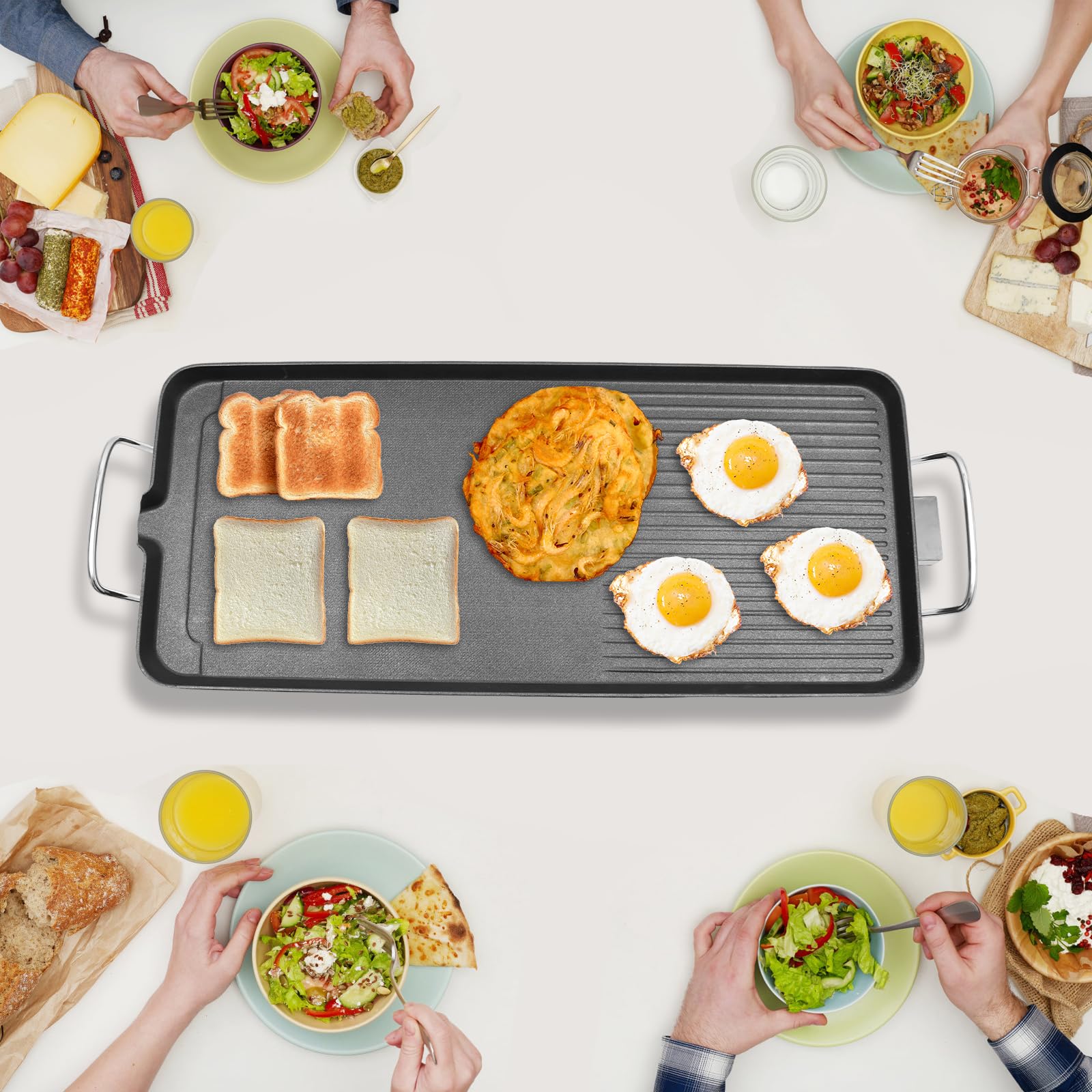 Electric Griddle, 5 Temperature Adjustments, Baking Tray can be Tilted 15°, 32-482? Adjustable, 2 Handles, 1-6 People, Suitable for Outdoor, Travel, Picnic, Camping, Party