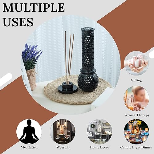 Miniatura 10 de Crocon Quemador de incienso hecho a mano de mármol rojo con forma cuadrada de hoja y media rueda, diseño de torre  Portavelas de té  Hogar y cocina,