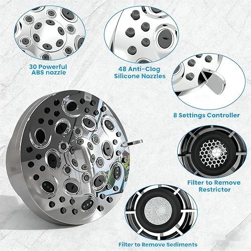Miniatura 4 de Cabezal de ducha filtrado  Cabezal de ducha de alta presión con filtro para suavizador de agua dura  7 ajustes de ducha de lluvia de baño para