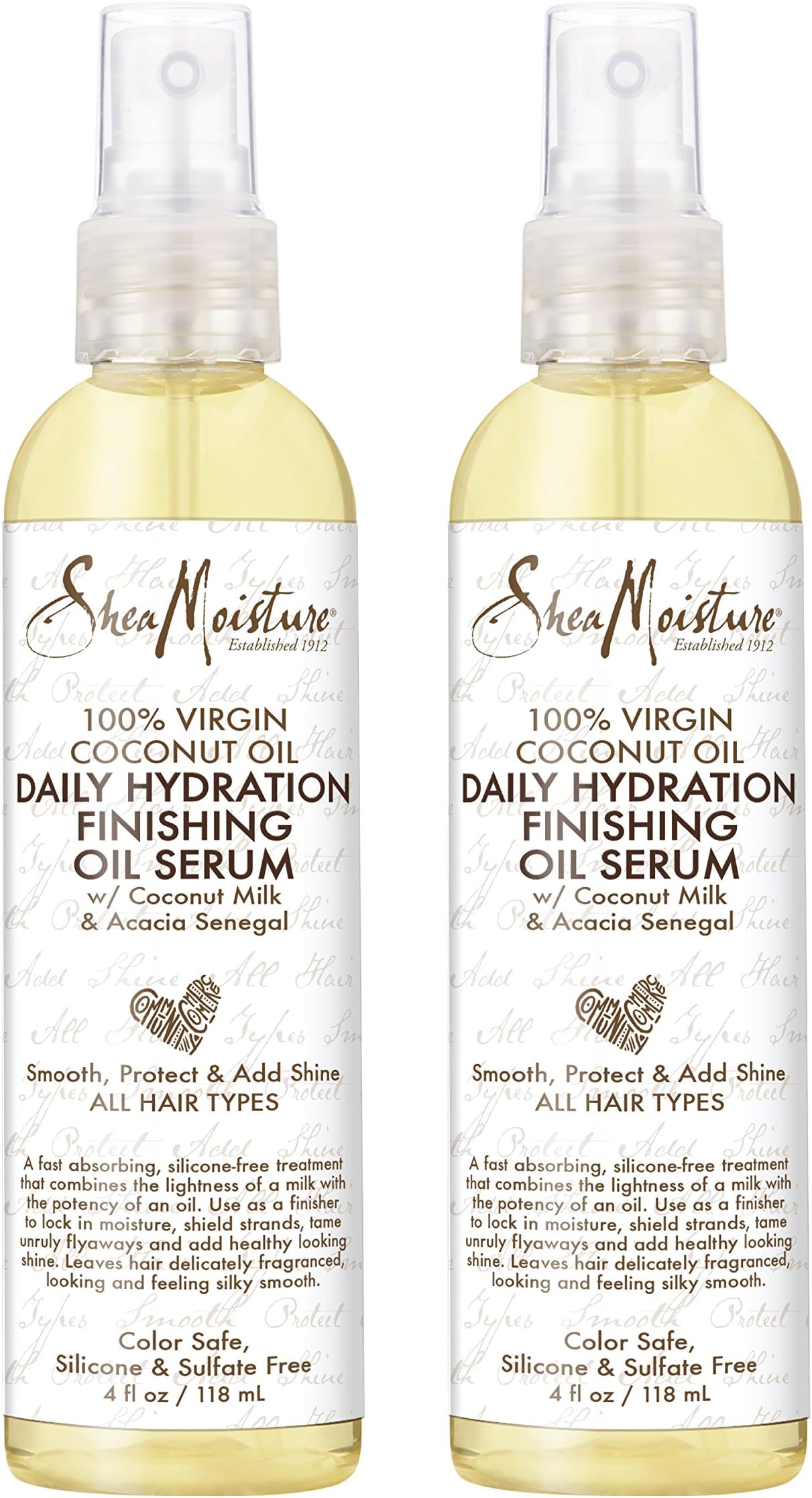 SheaMoisture 100% Virgin Coconut Oil Daily Hydration Finishing Oil Serum, 4 Fl Oz, Pack of 2