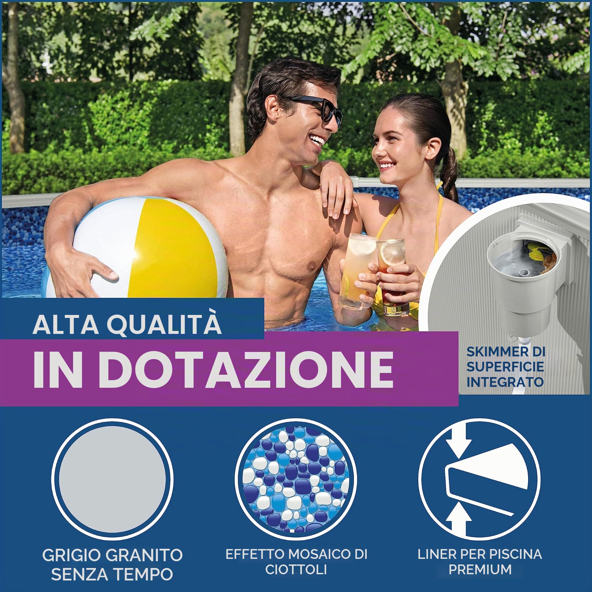 Bestway Hydrium, piscina a parete in acciaio, set completo con impianto di filtraggio a sabbia, Ø 300 x 120 cm, grigio, rotondo