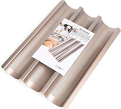 Baguette Pans for Baking 15" x 11", Carbon Steel 3 Loaf Nonstick Baguette Baking Tray for French & Italian Perforated French Bread Pan