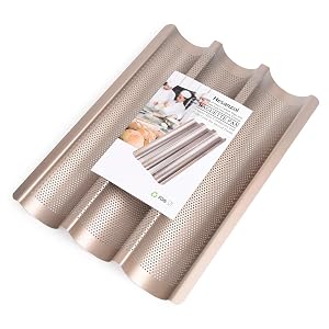 Baguette Pans for Baking 15 x 11 Carbon Steel 3 Loaf Nonstick Baguette Baking Tray for French Italian