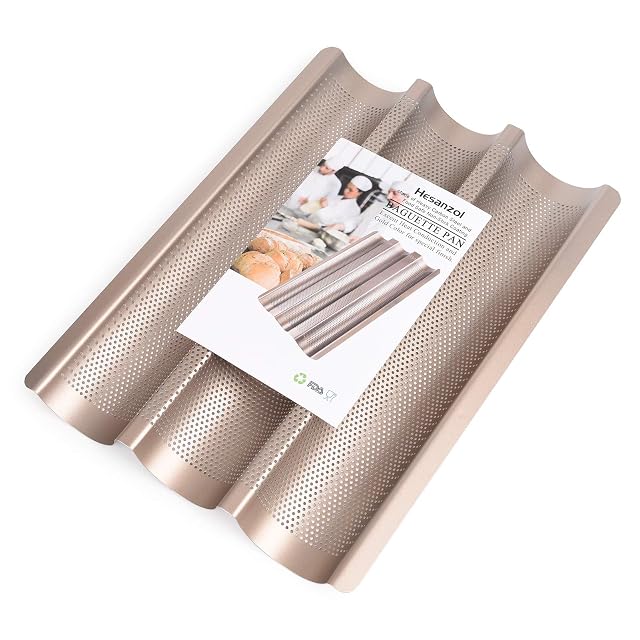 Baguette Pans for Baking 15 x 11 Carbon Steel 3 Loaf Nonstick Baguette Baking Tray for French Italian