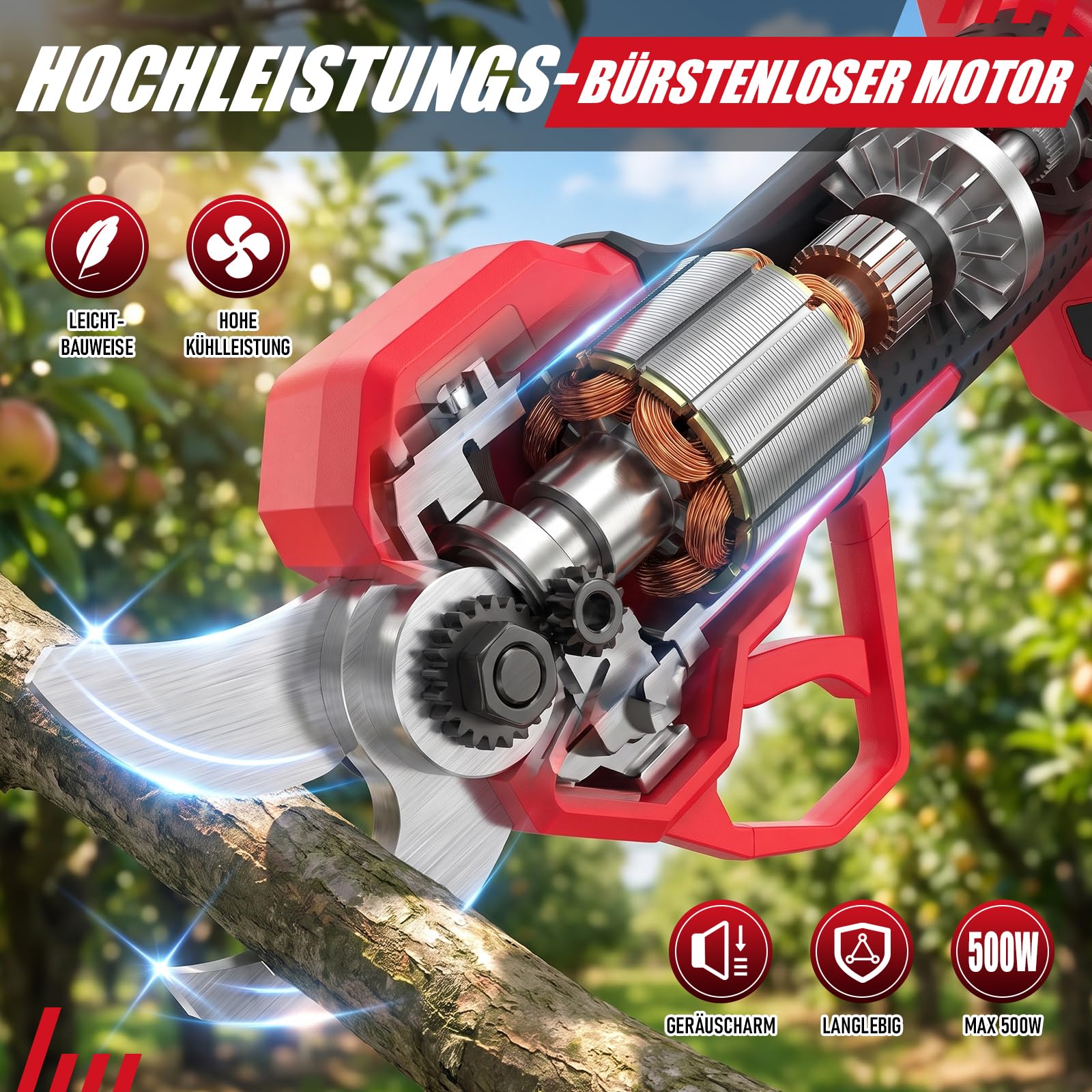 HYCHIKA akku astschere 21 V mit Akku bis 30 mm für Baumpflege | Profi Astschere mit langlebigen SK5 Klingen und LCD-Display. Inklusive 2x 1.5Ah Batterien, ideal für Hecken.