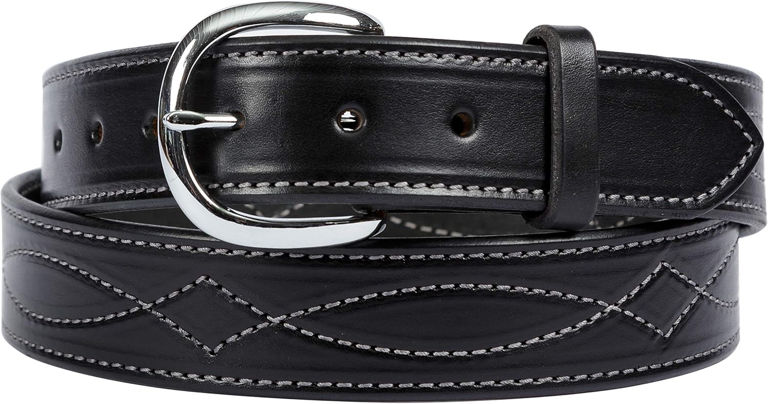 Fancy Stitched Belt Design, Cross Over Stitching, Full Grain Leather Belt,1-1/2" Handmade by Amish Made in Lancaster PA