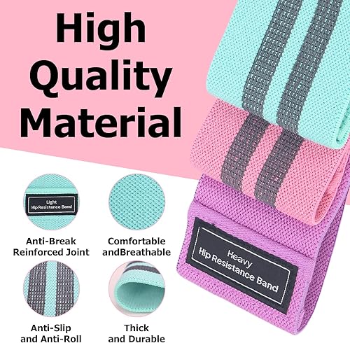 Miniatura 5 de Juego de bandas de resistencia de tela, bandas antideslizantes para entrenamiento de glúteos y piernas para mujeres y hombres, 3 niveles