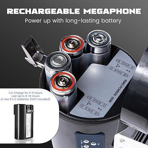 Miniatura 31 de MyMealivos 50W Bluetooth Megaphone with Rechargeable Battery-Professional Bullhorn with Siren&240s Recording Supports USB/SD/3.5mm Aux-1600ft Range