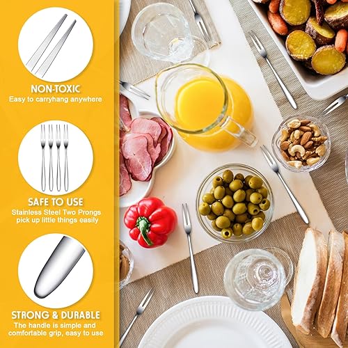 Miniatura 6 de Juego de tenedores de cóctel de acero inoxidable para aperitivos, tenedores de postre, mini tenedores para ensalada de frutas, pasteles, tenedores