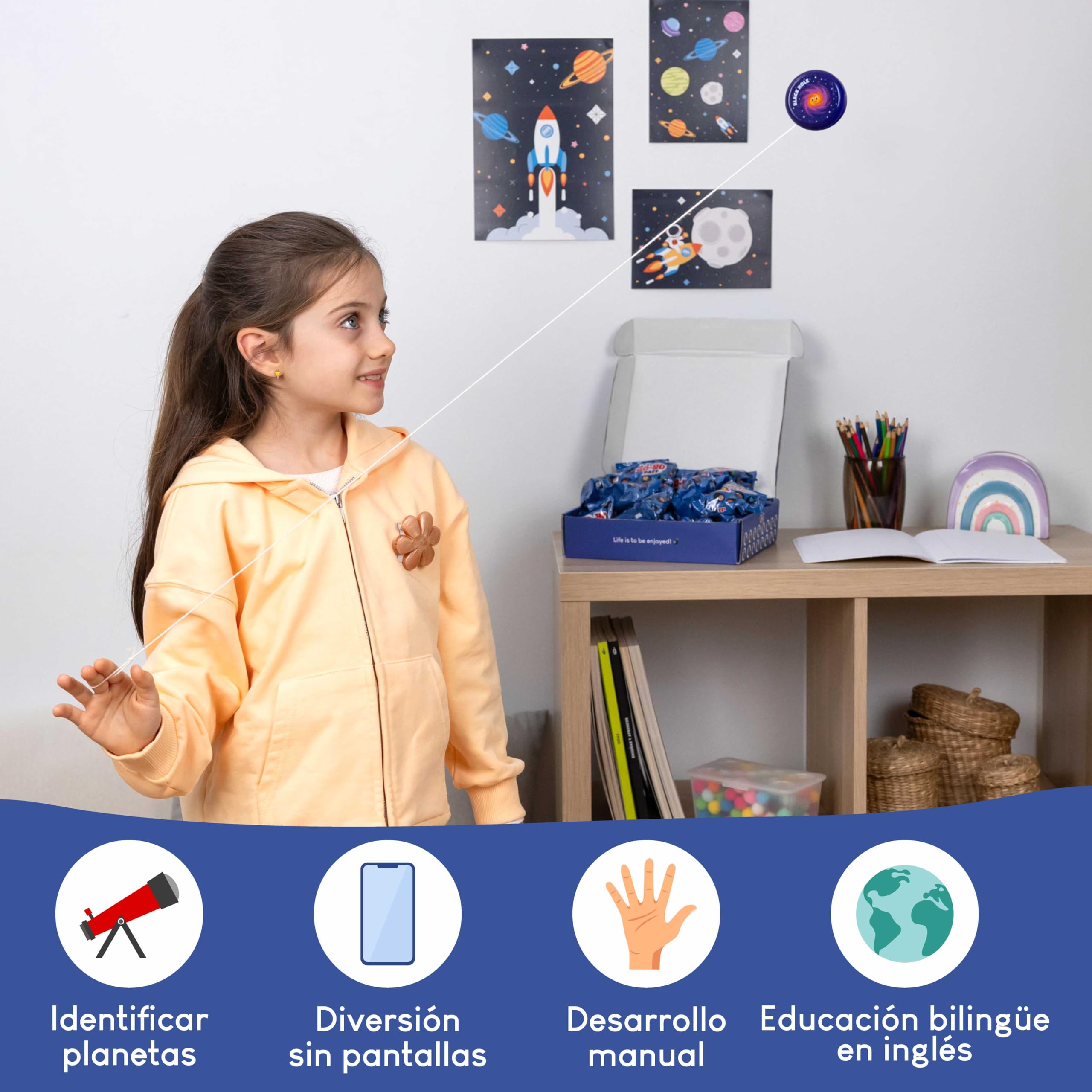 BONNYCO Yoyo Niños Galaxia Pack 32 Regalos Cumpleaños Niños Colegio. Yoyo Madera, Detalles Cumpleaños Infantil Espacio. Pack Yo Yo para Relleno Piñata, Regalos Alumnos Primaria, Regalitos Invitados