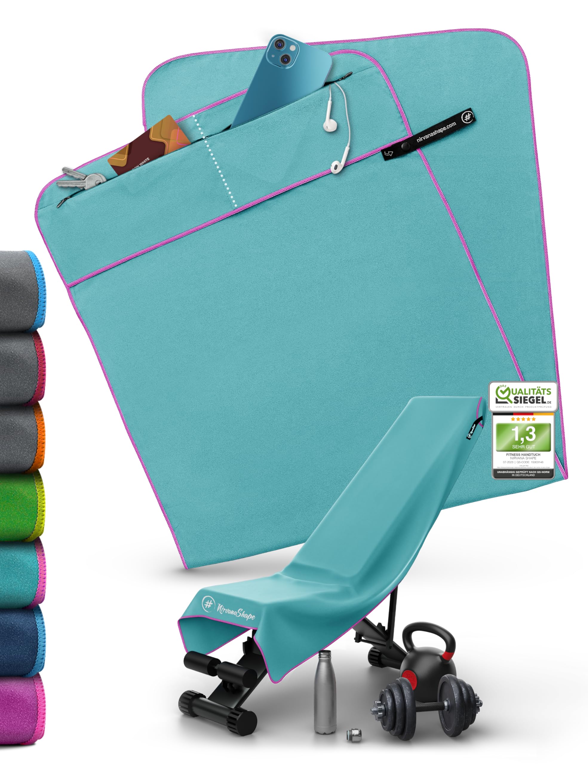 NirvanaShape Fitness-Handtuch | Aus starker Mikrofaser mit Magnet-Clip, stilvoll & funktional | Ultra-saugfähig & kompakt | Dein perfektes Sport-Handtuch fürs Fitnessstudio