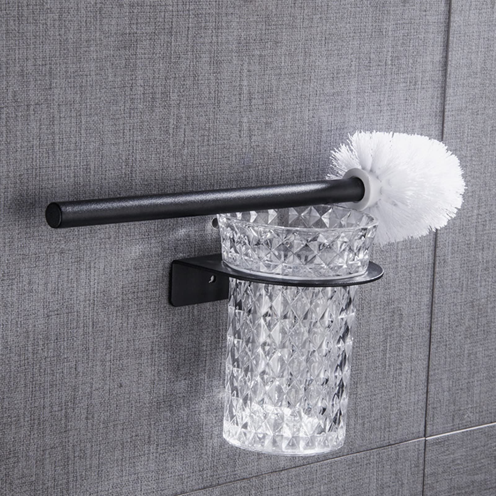Cepillo Y Soporte Para Inodoro, Cepillo Para Inodoro De Mango Largo De Acero Inoxidable Con Vaso De Cristal, Cepillo Para Fregar Montado En La Pared Con Cerdas Rígidas Para Una Limpieza Profunda,Negro