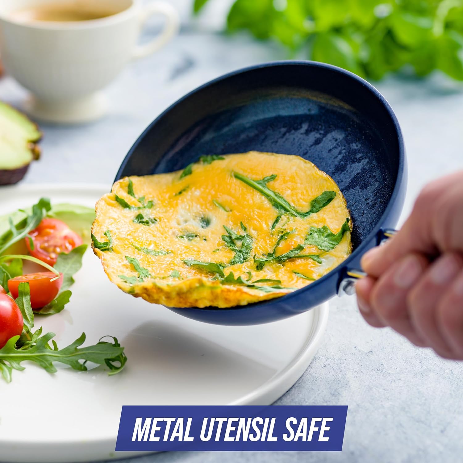 Blue Diamond Mini Egg Frying Pan Skillet, Diamond Infused Healthy Ceramic Nonstick, PFAS and PFOA-Free, Dishwasher and Oven Safe, Even Heating, Metal Utensil Safe, Warp Control Base, Blue - Image 3