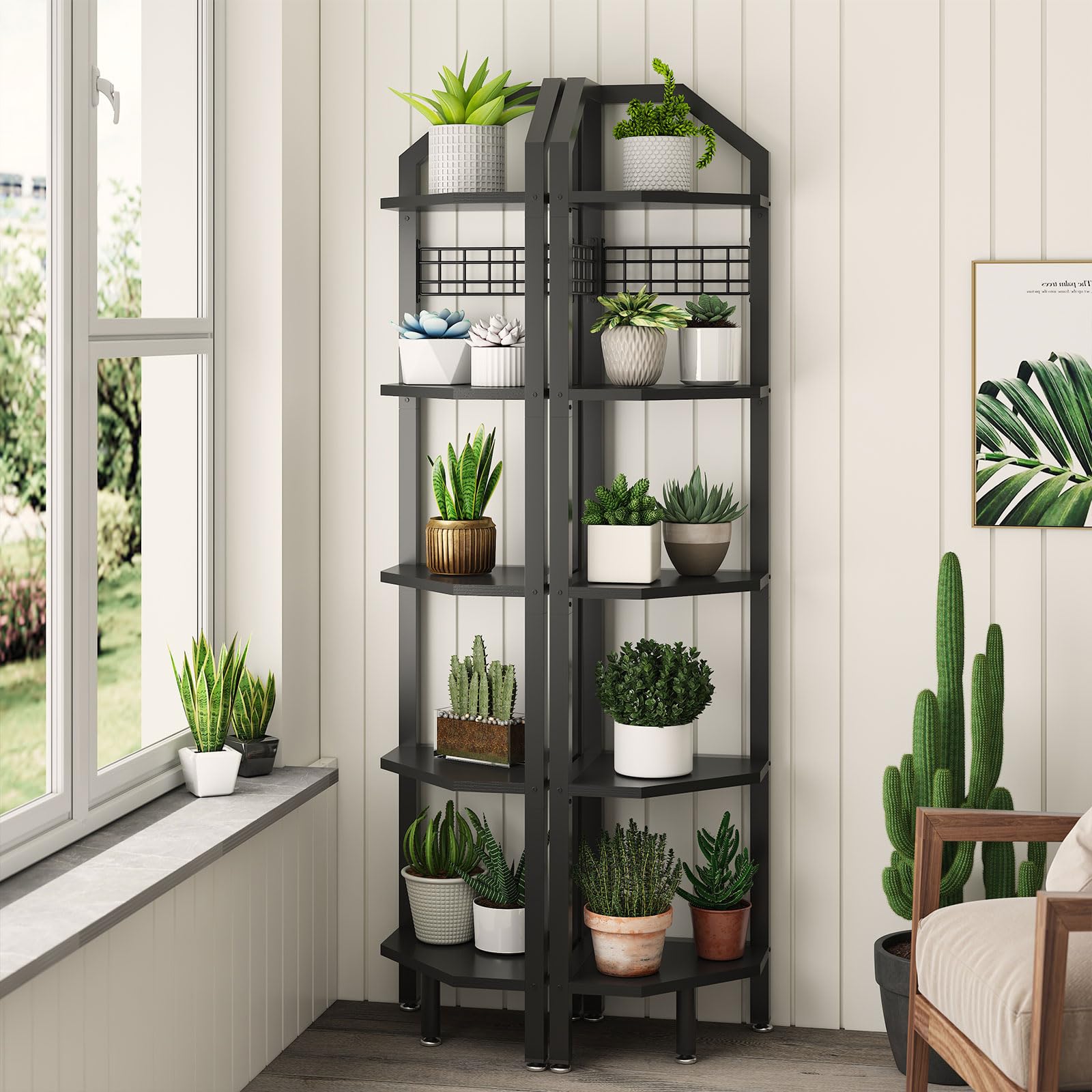 YMYNY Étagère d'angle à 5 Niveaux, Hauteur 176 cm, étagère de Rangement Multi-usages, pour Salon, Salle de Bain, Cuisine, Chambre à Coucher, Bureau, Style Industriel Noir HBR006B