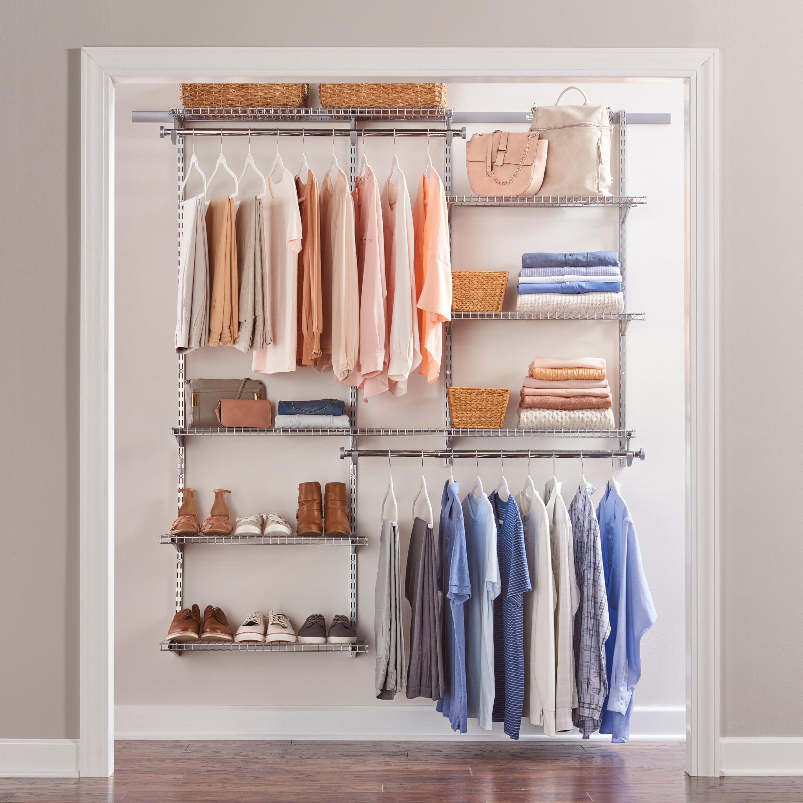 Rubbermaid Configurations Deluxe Custom Closet Kit 3-6 Ft. Adjustable Metal Wire Shelving Titanium Finish Expandable Organization System Hardware Included for Home ClosetPantryLaundryMudroom product thumbnail 2
