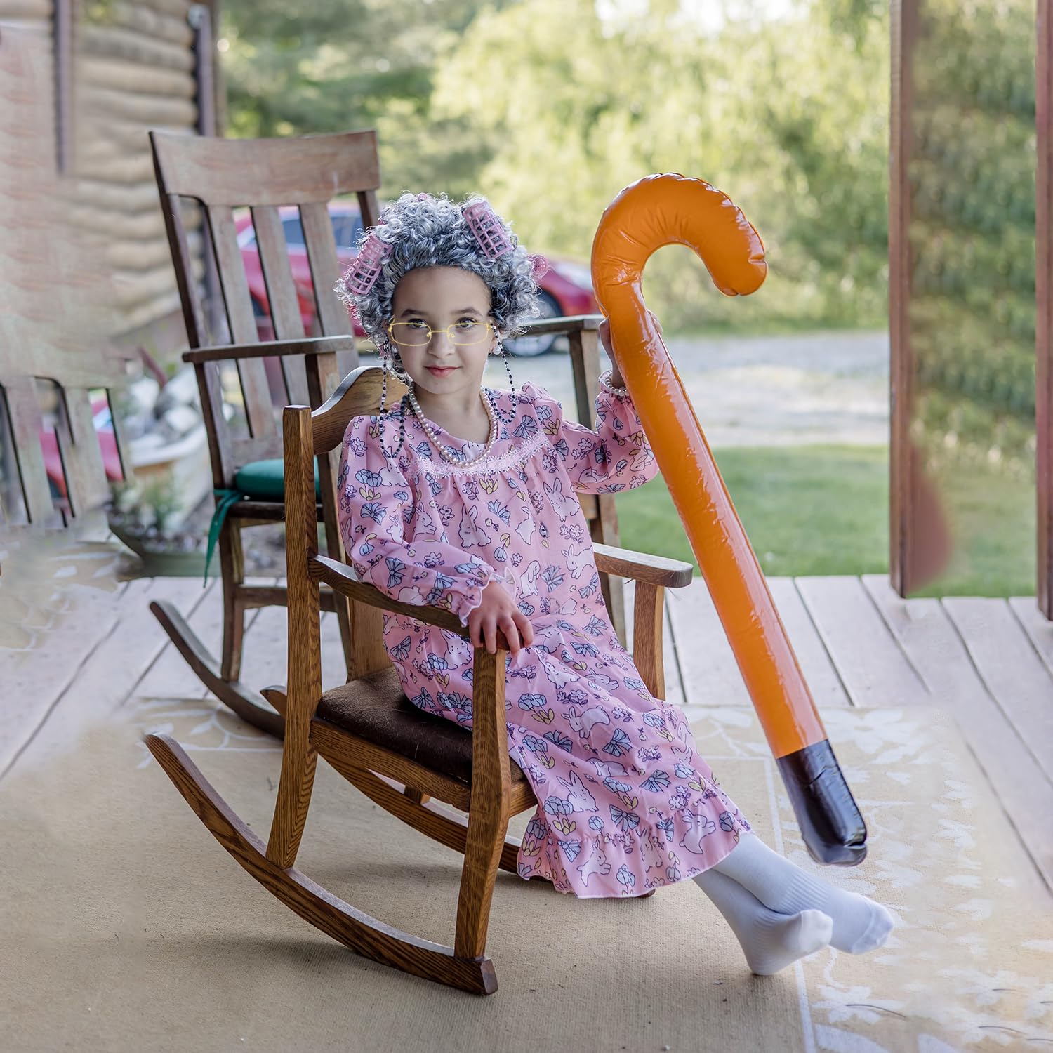 Old Lady Wig Hat Costume WITH Non-prescription Glasses And Chain Old Lady Wig Granny Wig Grandma Costume 100th Day Of School - Foto 7