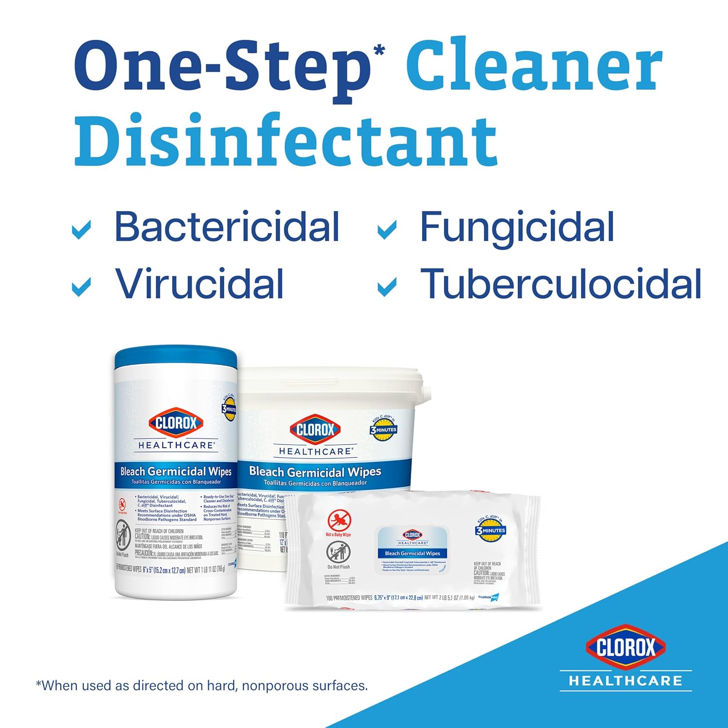 Clorox Healthcare Bleach Germicidal Individual Wipes, 6.75" x 9", 50 Count, Pack of 6 (Package May Vary)