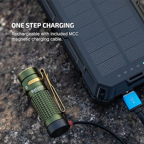 Miniatura 5 de OLIGHT Baton4 Linterna EDC recargable, linterna LED de bolsillo de 1300 lúmenes con cable de carga magnético, pequeña linterna brillante potente