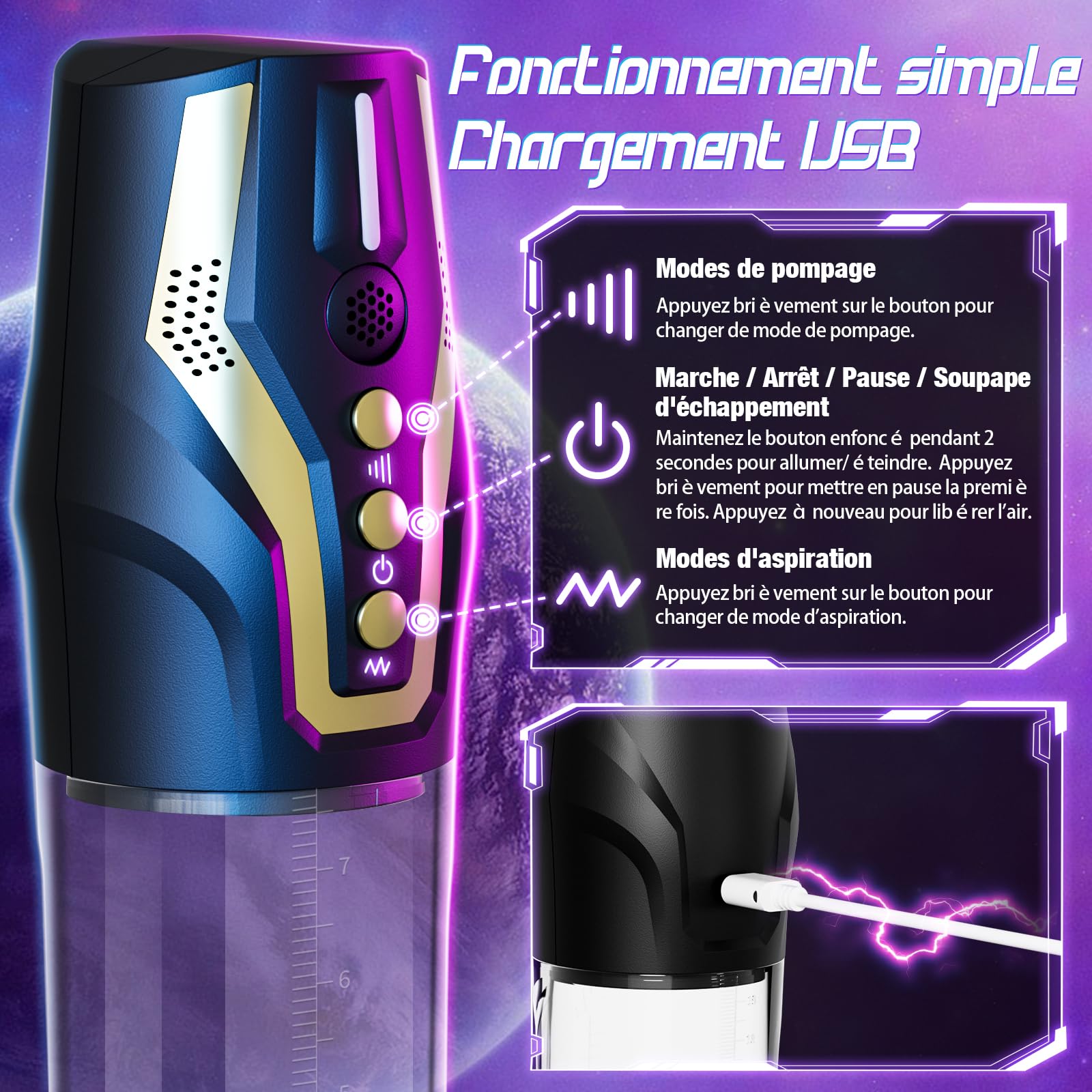 Pompes à Pénis Vaginette Masturbateur Automatique - Contrôle Vocal Pompe Penis Sex Toýs Homme avec 4 Modes d'aspiration & 4 Modes de Pompage, Masturbateurs Masculins Pompe a Penis Masturbeuse Homme