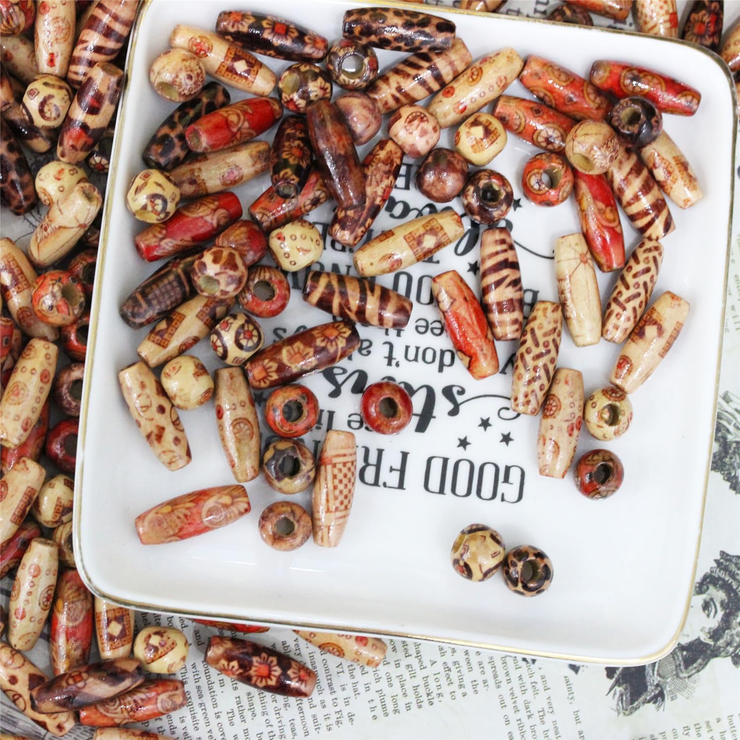 300pcs Mixed Painted Drum Wood Spacer Beads, BetterJonny Barrel Wood Beads Loose Wood Beads Bulk for Hair, DIY Making Bracelet Necklace Jewelry Craft Project(23 * 8mm,9 * 10mm) - Image 3