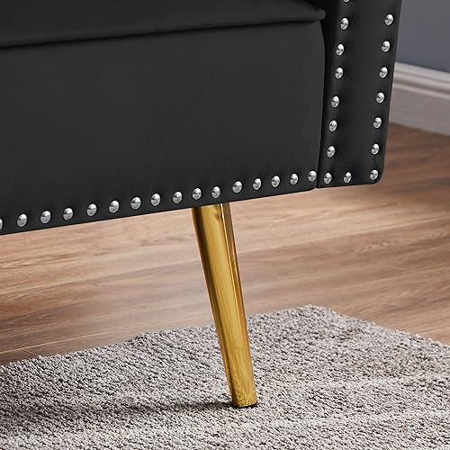 Miniatura 77 de Moderno sofá biplaza de terciopelo de 59 pulgadas con 2 bolsillos, sofá cama convertible tapizado con respaldo múltiple ajustable, sofá futón con