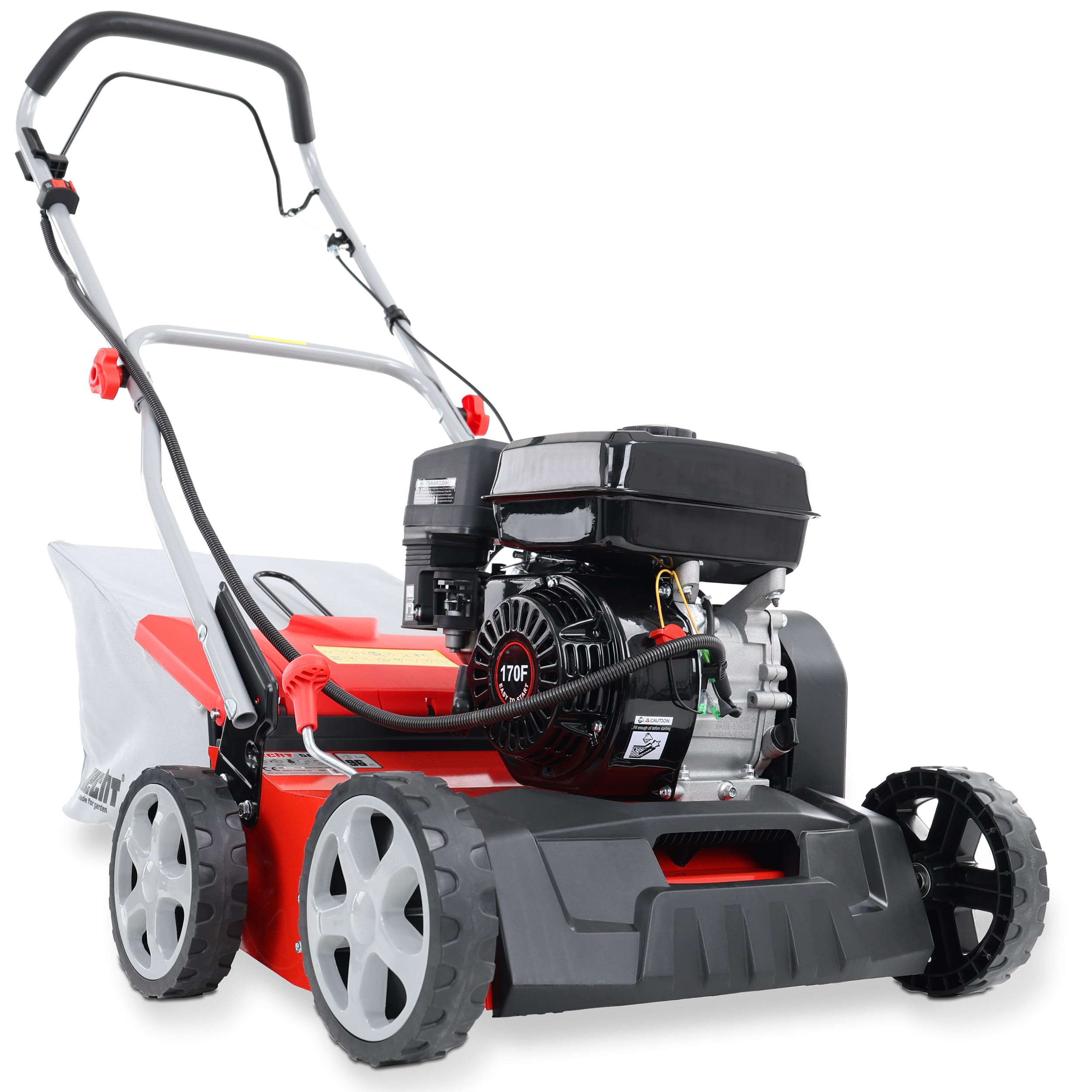 HECHT Scarificatore a benzina/ventilatore 2 in 1 per una cura ottimale del prato – 4,3 kW/5,8 cv – 40 cm di larghezza – con 2 rulli per un'efficace ventilazione e rimozione di muschio ed erbacce nel