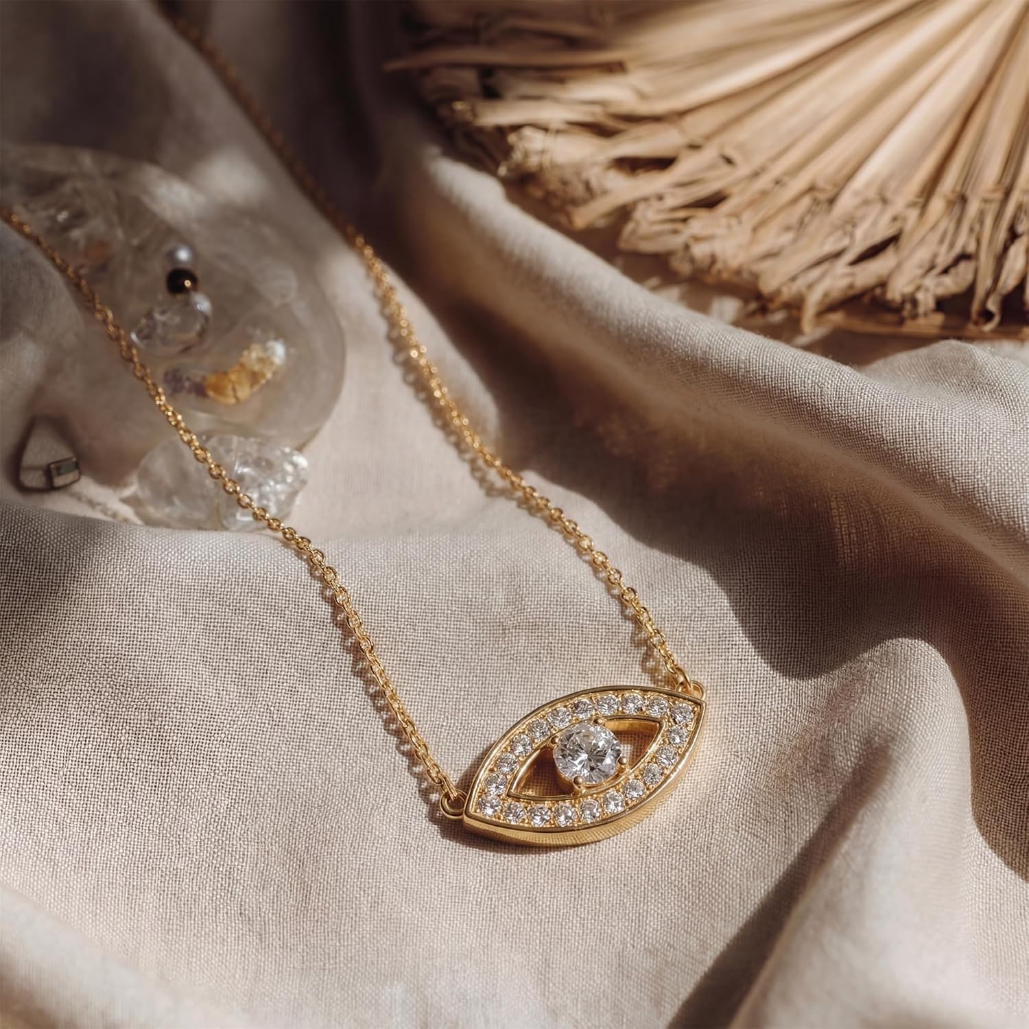 MEVECCO Gold Dainty Evil Eye Necklace for Women 18K Gold Plated Cute Delicate Solitaire Cubic Zirconia Boho Protection Evil Eye Minimalist Simple Necklace - Image 6