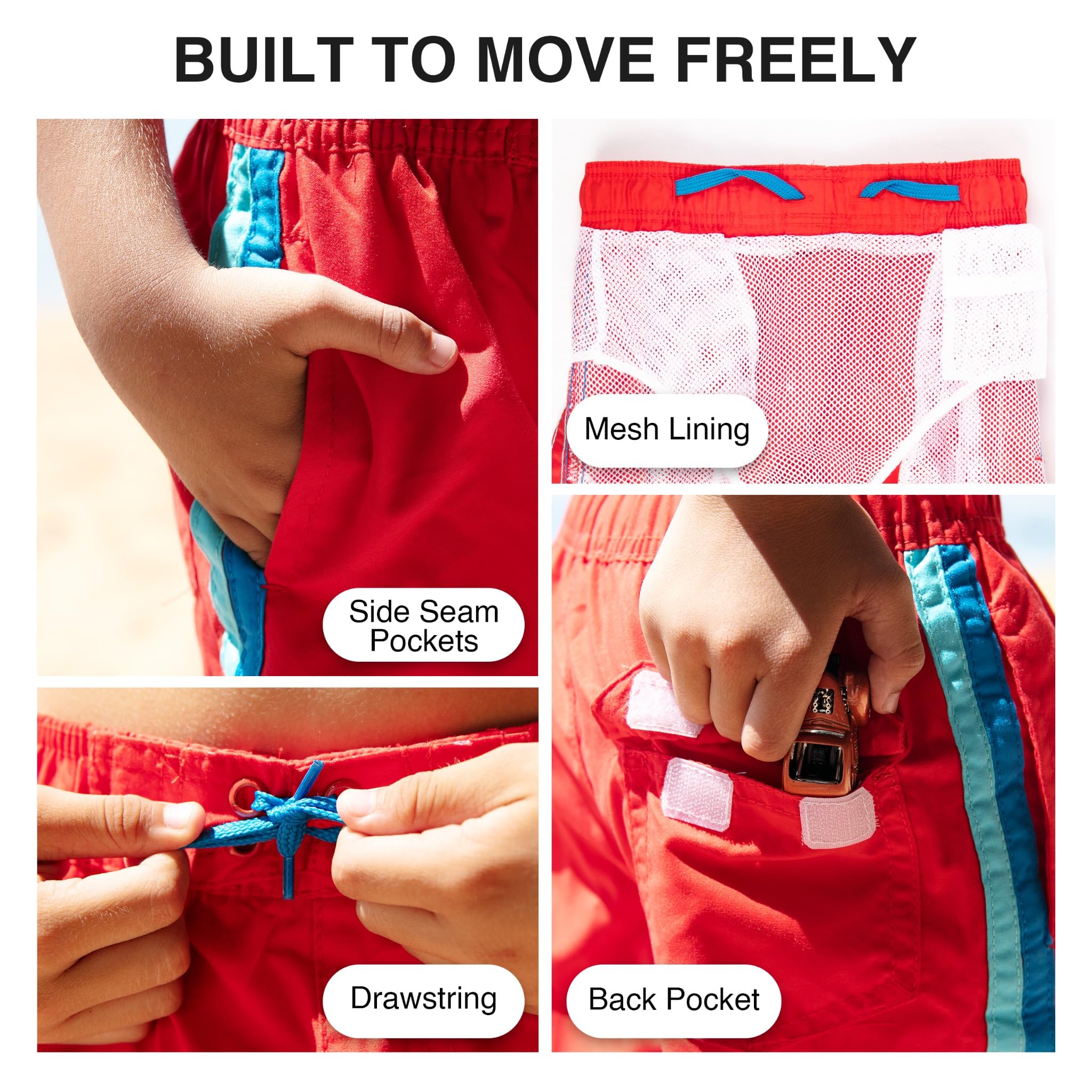 Kanu Surf Reflection Quick Dry UPF 50+ Beach Swim Trunk Costume a Pantaloncino, Tivoli Red, L Bambino