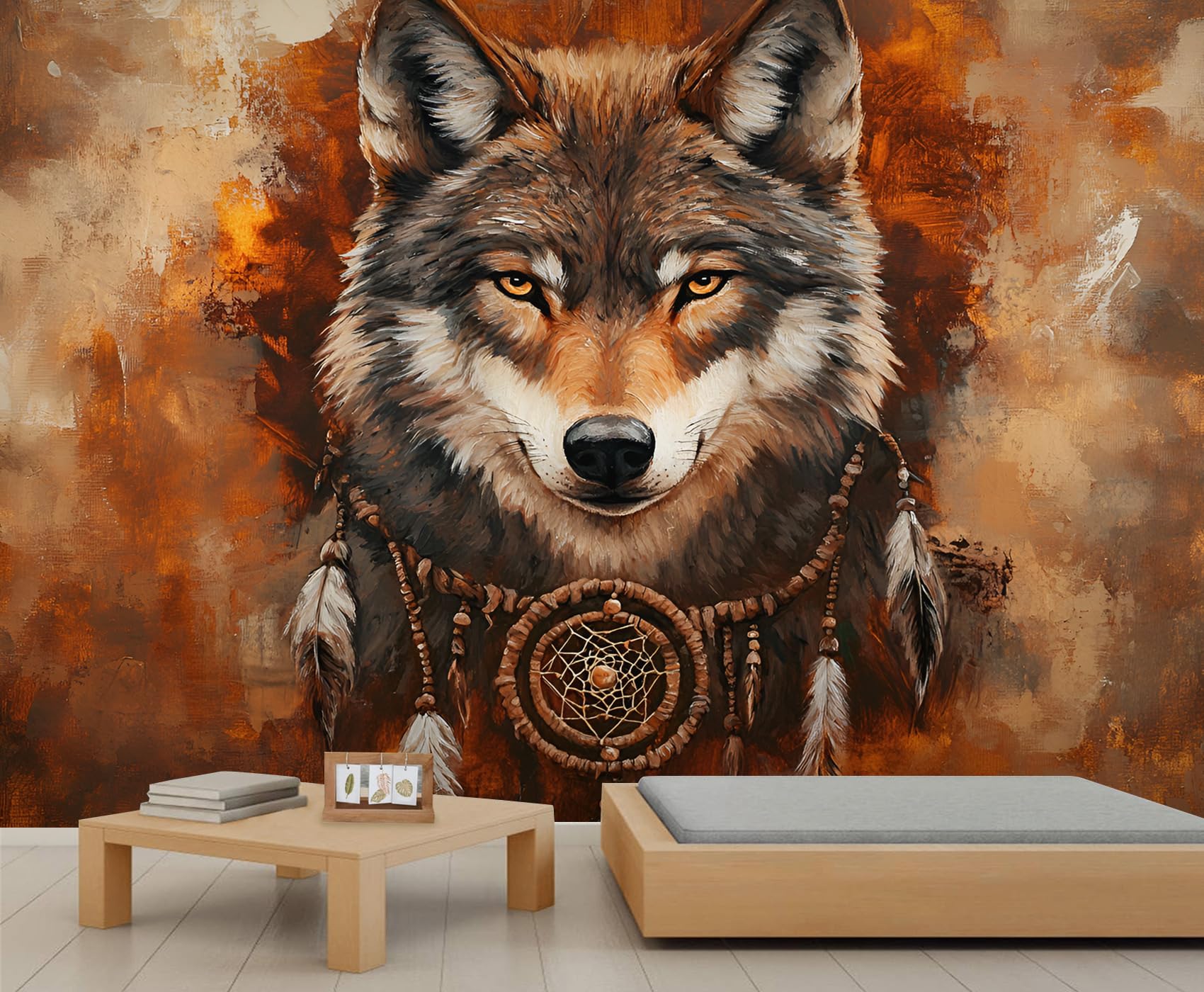 Wolf Wallpaper, Dream Catcher Mural, Wolf Large Wallpaper for Living Room, Animal Wall Mural - 400x280cm (Not Peel n' Stick)