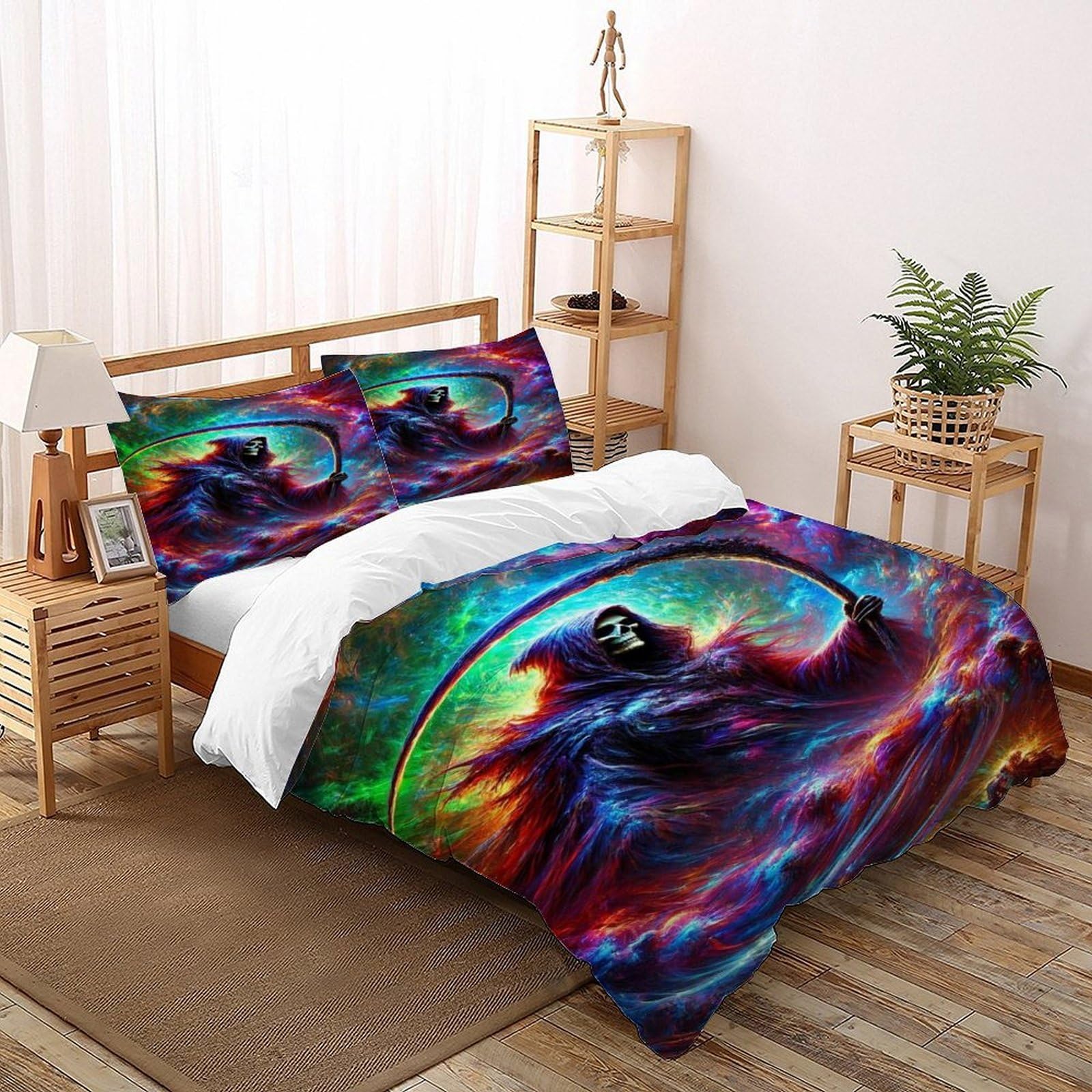 SHOVERKD Grim Reaper Bedding Set Theme Bedspread Gothic Themes Duvet Cover Set Microfiber Comforter Cover Suitable for Family,couple,children Pillowcase Double（200x200cm）