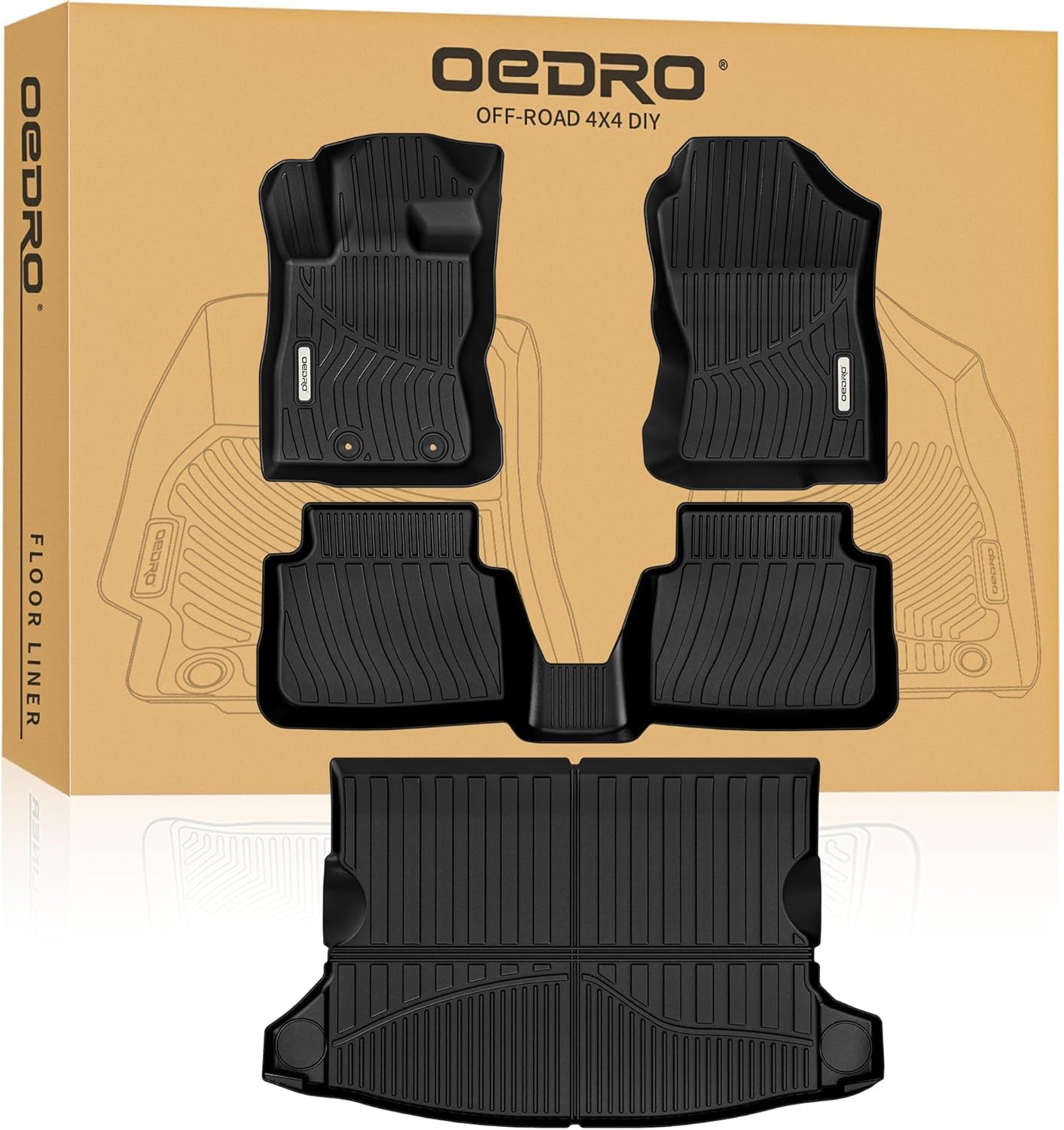 OEDRO Upgraded Floor Mats Fit for 2024-2025 Subaru Crosstrek/Impreza Accessories, TPE All-Weather Crosstrek Floor Liners 1st & 2nd Row & Trunk Mat, Black
