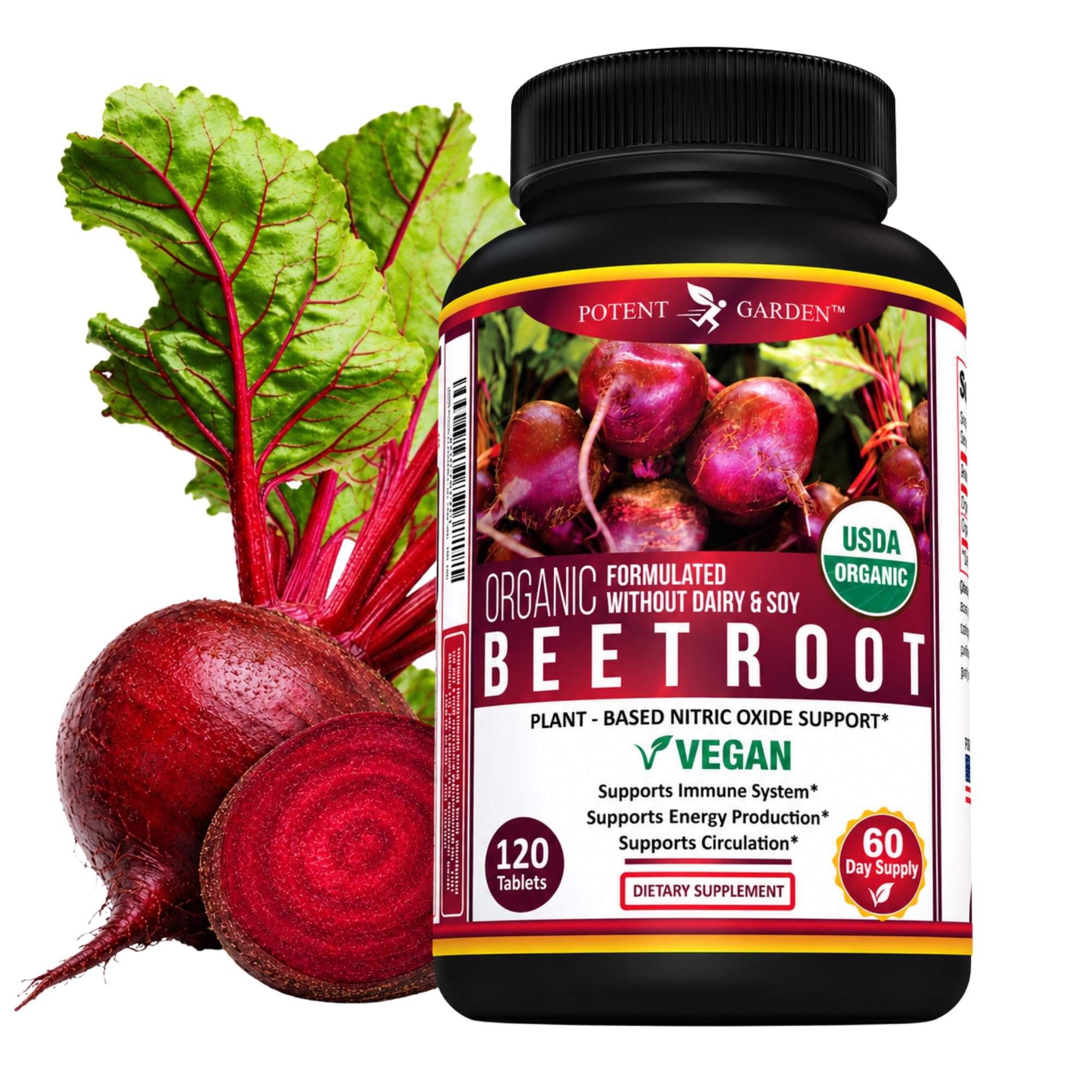 Potent Garden Organic Beet Root 1350 mg με Black Pepper – 120 Vegan Tablets