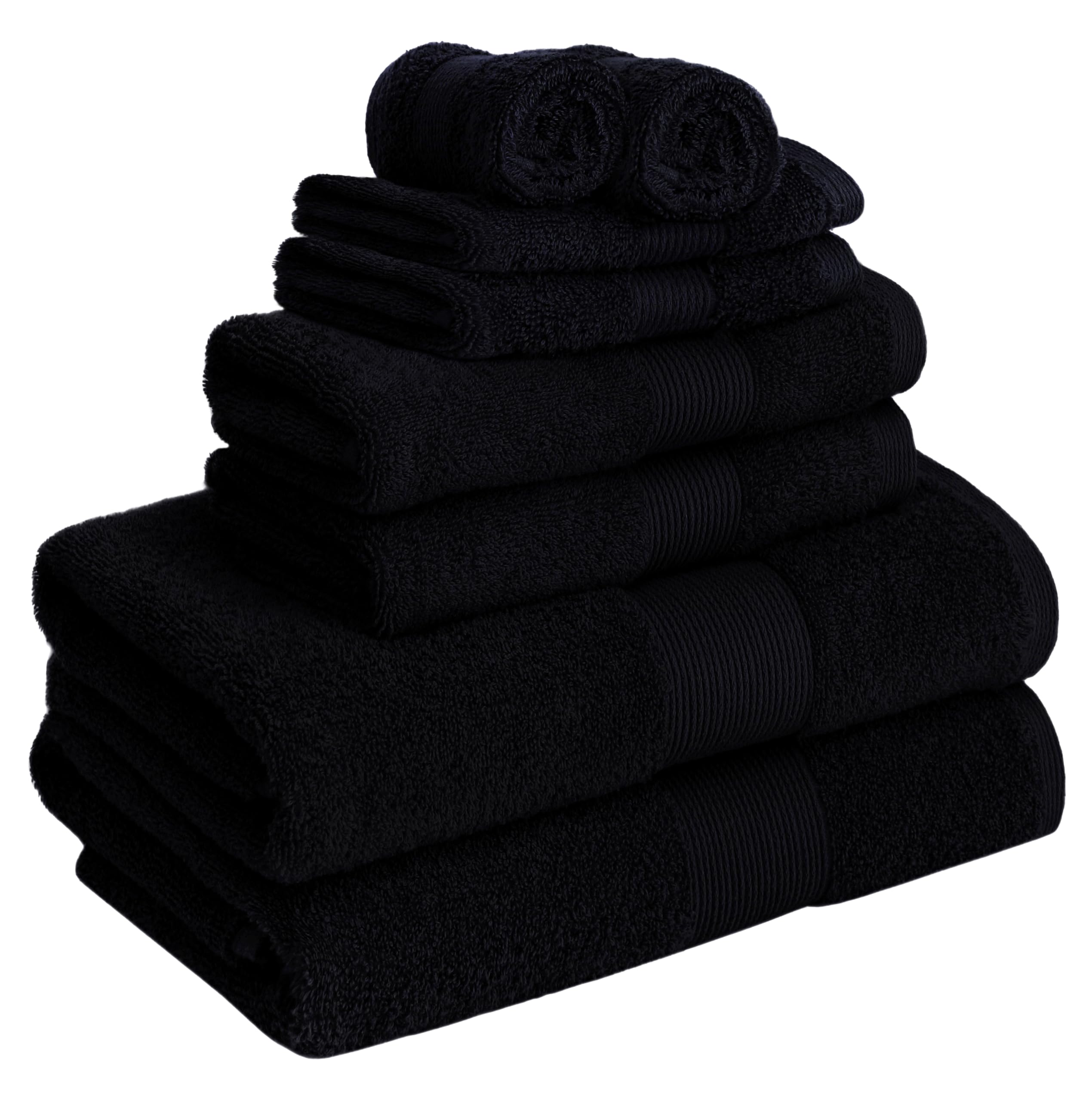 Juego de toallas de 8 piezas de algodón negro de 500 g/m² con elegante borde acanalado
