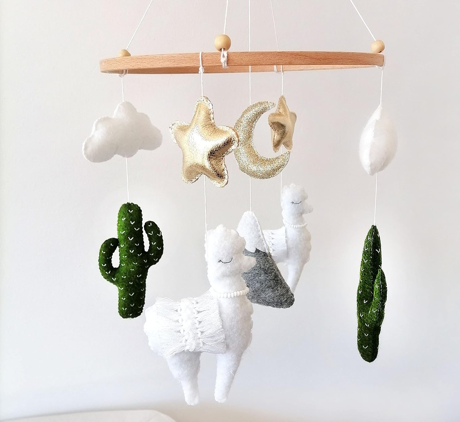 Cactus Llama Baby Mobile,Neutral Nursery Mobile, Cactus Nursery Decor, Gold Moon Stars Mobile,Hanging Mobile,Baby Shower Gift