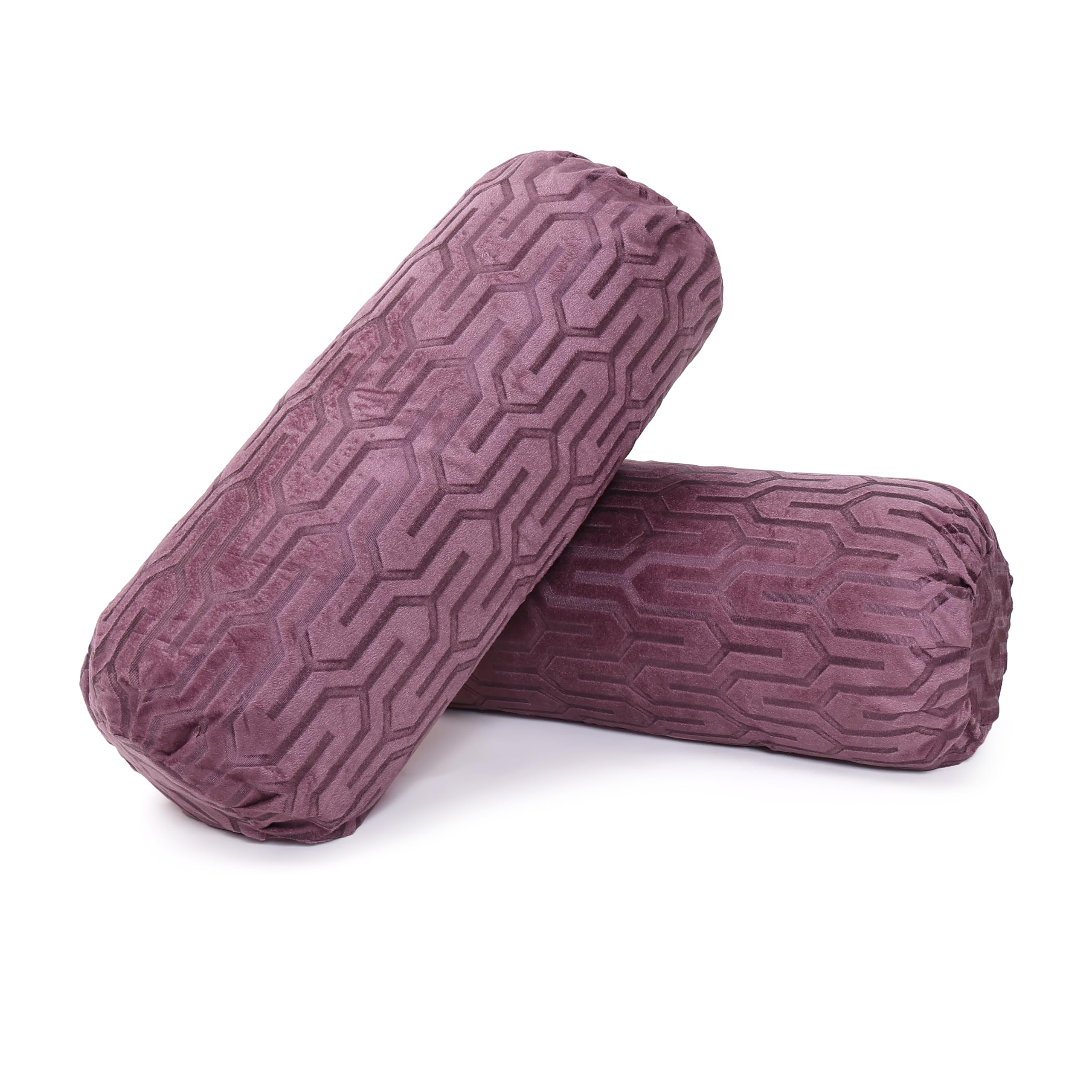 Velvet Bolster Pillow Cover Set, Geometric Pattern, Cylindrical Shape, 2 Pieces (Purple, 32 * 16 Inch)-image-10
