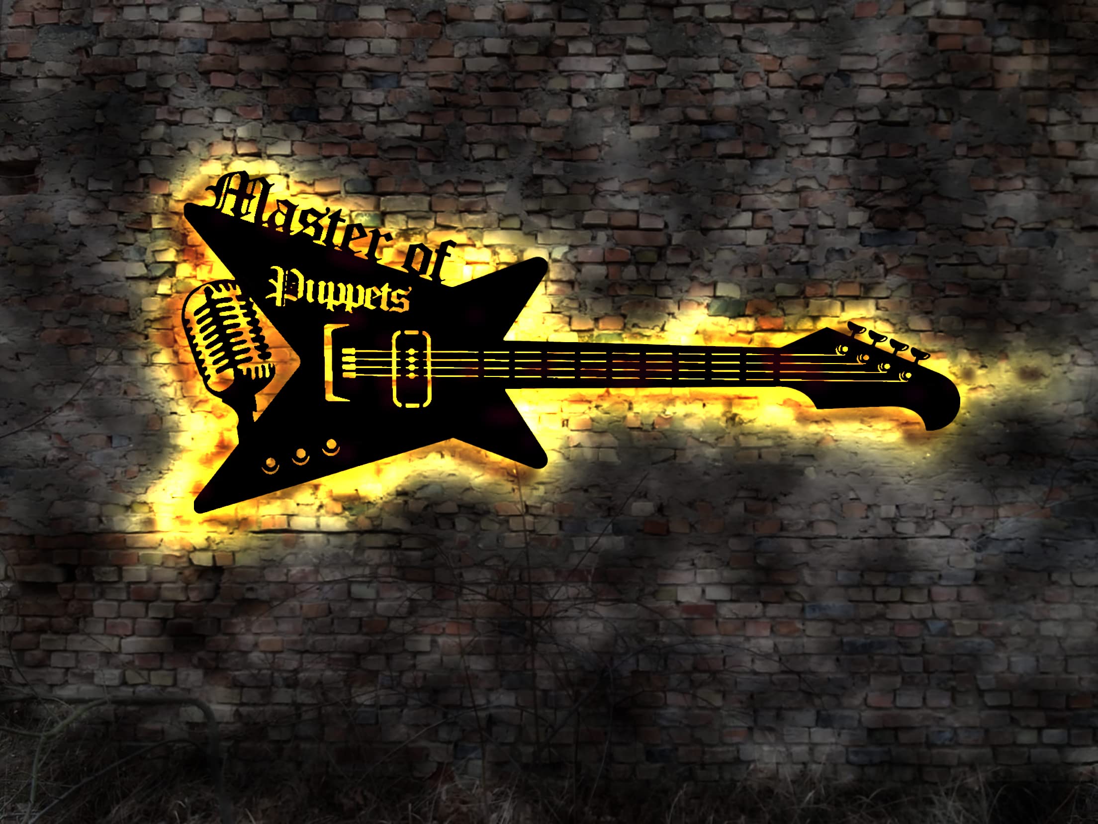 Plaque lumineuse LED guitare bois Master of Puppets de prestige