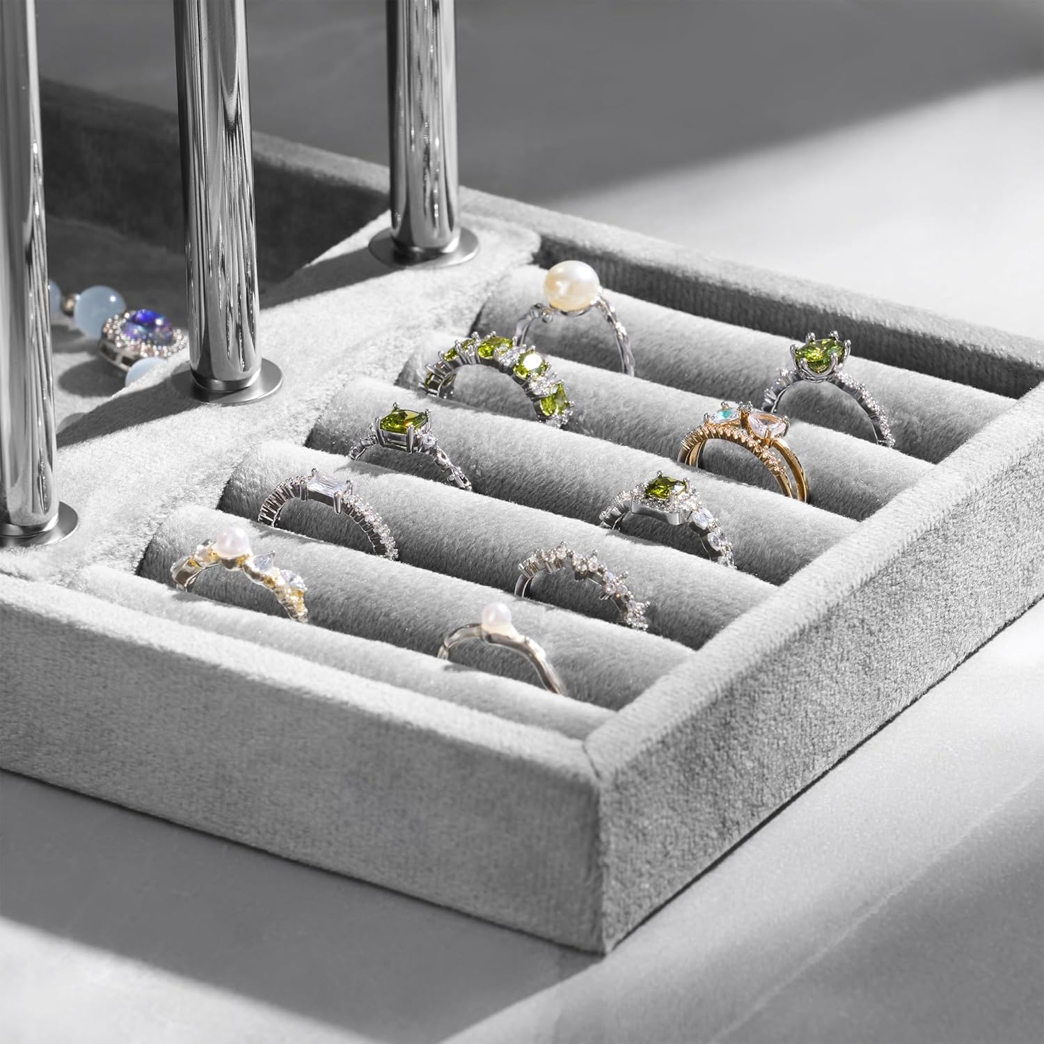 3 Tier Bracelet Holder Display - Detachable T Bar Grey Velvet Bracelet Holder, Jewelry Holder Organizer for Bracelet, Necklace, Earrings, Rings - Image 6