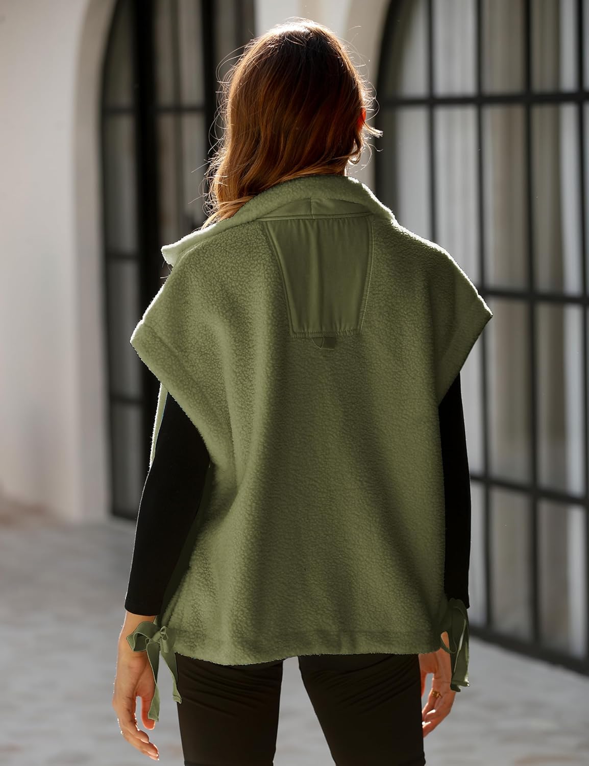 Women Oversized Fleece Vest Trendy Sleeveless Button Down Fuzzy Sherpa Jacket Winter Warm Outerwear Vest with Pockets - Image 4