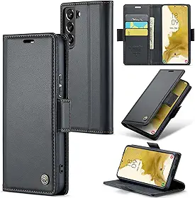 Capa carteira para Samsung Galaxy S22 Plus, com bloqueio de RFID, de couro PU, flip e suporte para cartão, à prova de choque, compatível com Samsung Galaxy S22 Plus, preta