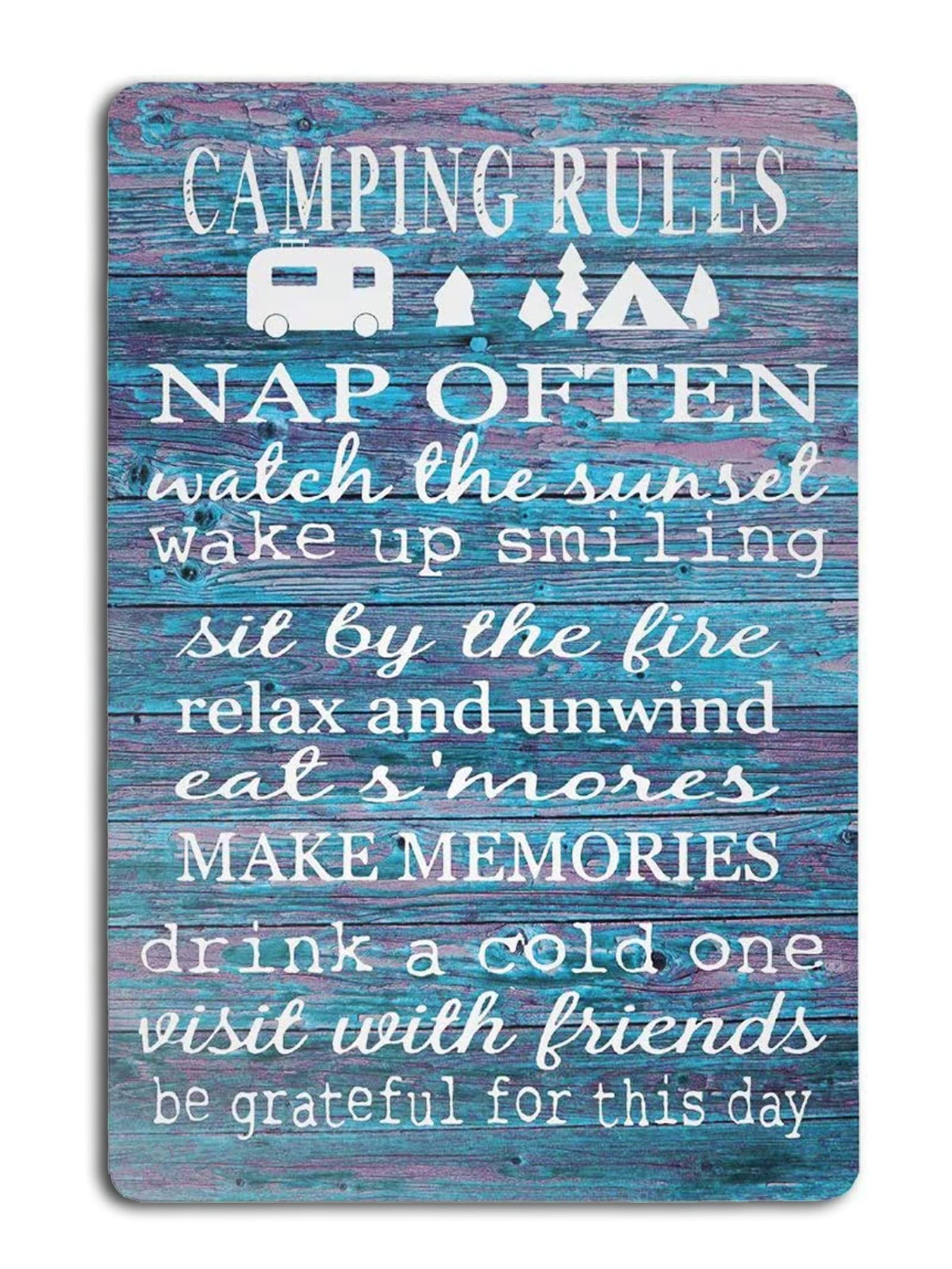 Camping Decor Vintage Metal Tin Signs Bar Campsite Lake House Cabin Wall Decor Art 8x12 Inch,Camping Rules