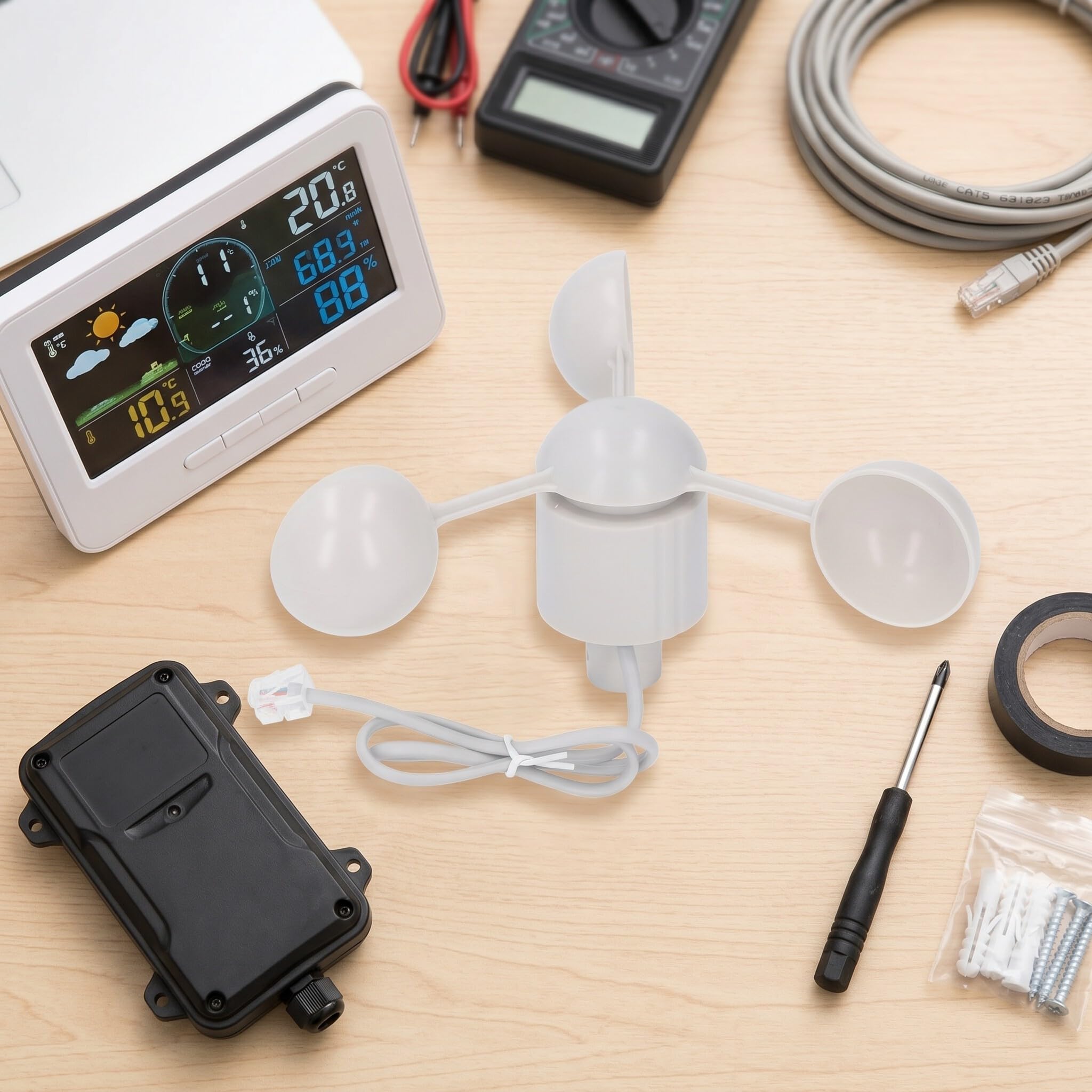 Windbecher, 3 Becher Windmessdetektor, Windgeschwindigkeitssensor-Anemometer mit RJ11-Anschluss, WH2081 Ersatzteil für Wetterstation Zum Testen der Windgeschwindigkeit