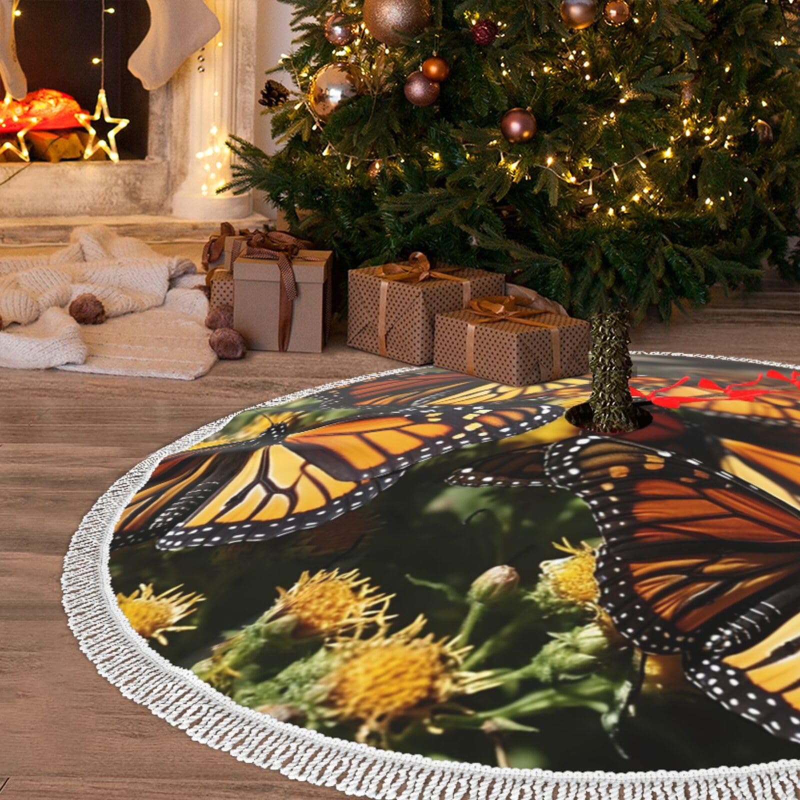 Jupe de sapin de Noël 121 cm avec pompons pour décoration de fête