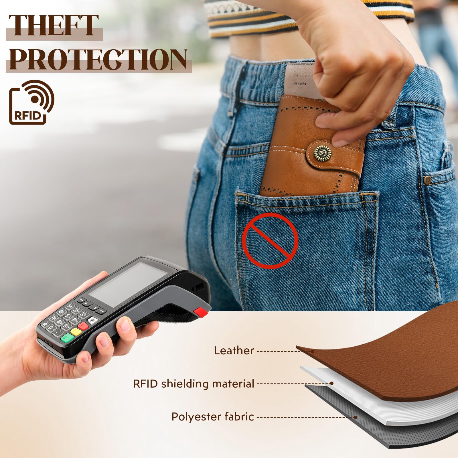 GlasFlength Portafoglio Donna Piccolo in Pelle, Portamonete Piccoli Blocco RFID con Cerniera e Chiusura a Scatto Corto Bifold Portafogli Donna Scomparti per Carte Multipli Grande Capacità (Marrone)