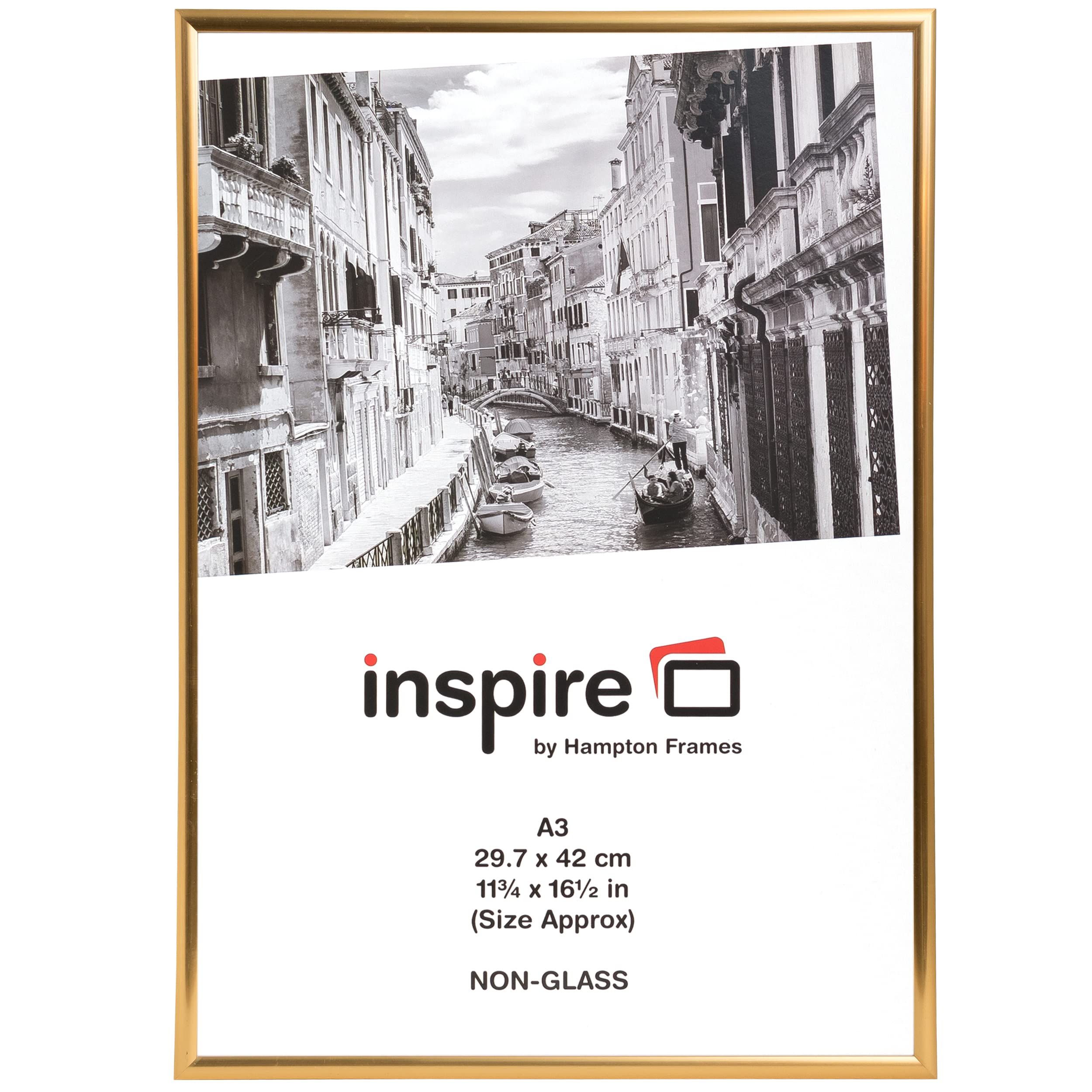 Hampton Frames Gold | Backloader A3 Picture Frame, 29.7X42cm, Acrylic Front | Easy-Open Design, Lightweight, Wall Mount | Poster, Photo, Certificate Display