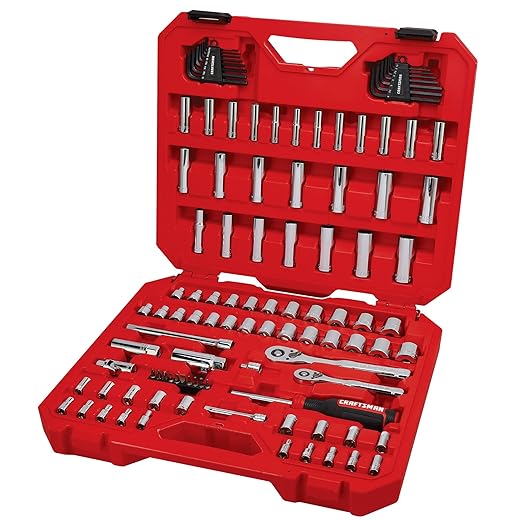 CRAFTSMAN Mechanics Tool Set 105 Pcs, Standard (SAE) and Metric with Case , 1/4 and 3/8 Inch Drive Car Tool Kit( CMMT12123)