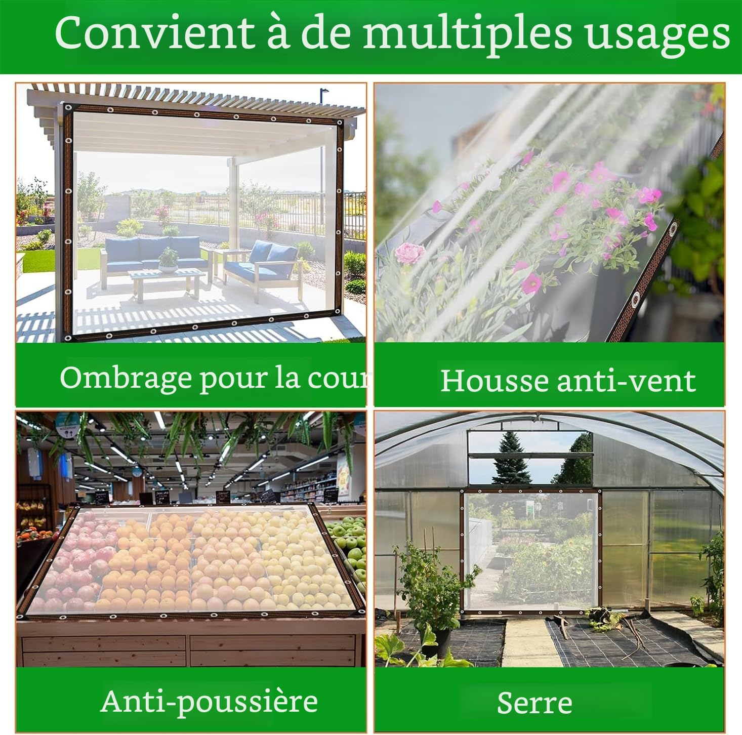 Bâche Transparente avec Anneaux gravés, 2,5 x 3 m, imperméable, en PVC, pour extérieur, bâche de terrasse, bâche de Construction pour Meubles de Jardin, Plantes, Serre, nichoir pour Chien, Toit