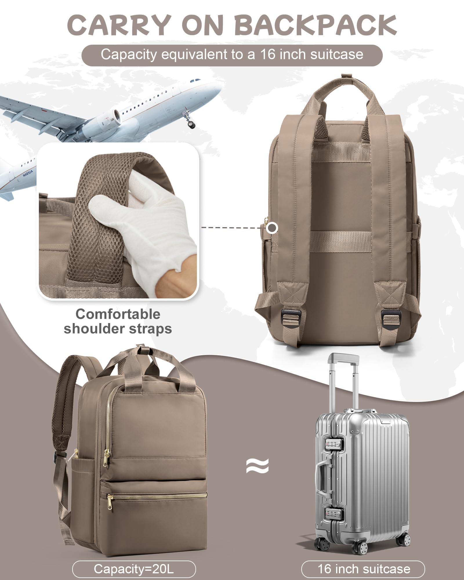 bergsalz zaino ryanair 40x20x25 zaino da viaggio donna zaino da viaggio aereo bagaglio a mano 40x20x25 ryanair zaino uomo Sportivo zaino da scuola casual laptop da 14 pollici Marrone