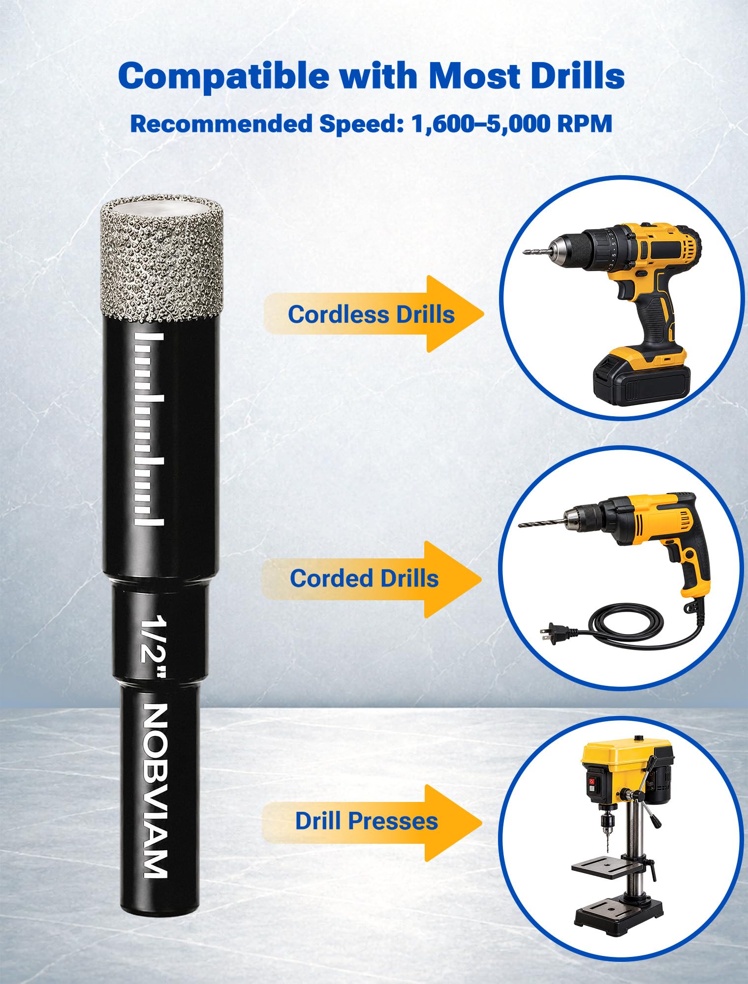 Diamond Drill Bit Set - Tile, Glass, Granite -5 Diamond Drill Bit Set - Tile, Glass, Granite -5