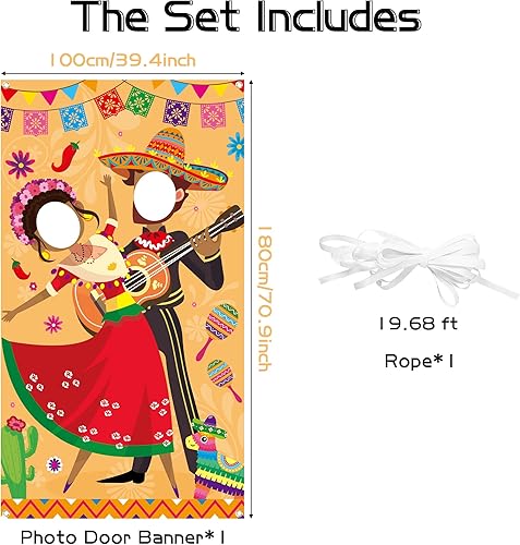 Miniatura 2 de Cartel para puerta de fotos de fiesta, decoración de fiesta, divertido y grande de tela mexicana del Cinco de Mayo, accesorio para fotos, fiesta de