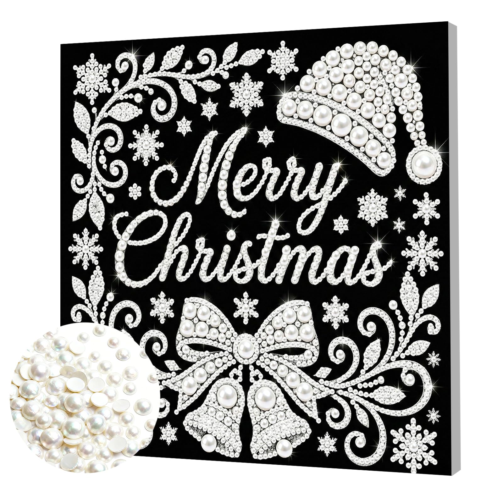 Pearl Painting & Pearl Art Kits for Adults with Frame — Christmas Holiday DIY Pearls Diamond Art Ready-to-Hang, 3D Pearls Dot Art Women Beginners Home Wall Decor Gift 25×25cm(Merry Christmas)